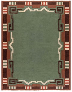 Mid-20th Century Swedish Green Hand Knotted Wool Rug