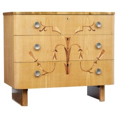 Mid 20th Century Swedish Inlaid Elm and Birch Chest of Drawers
