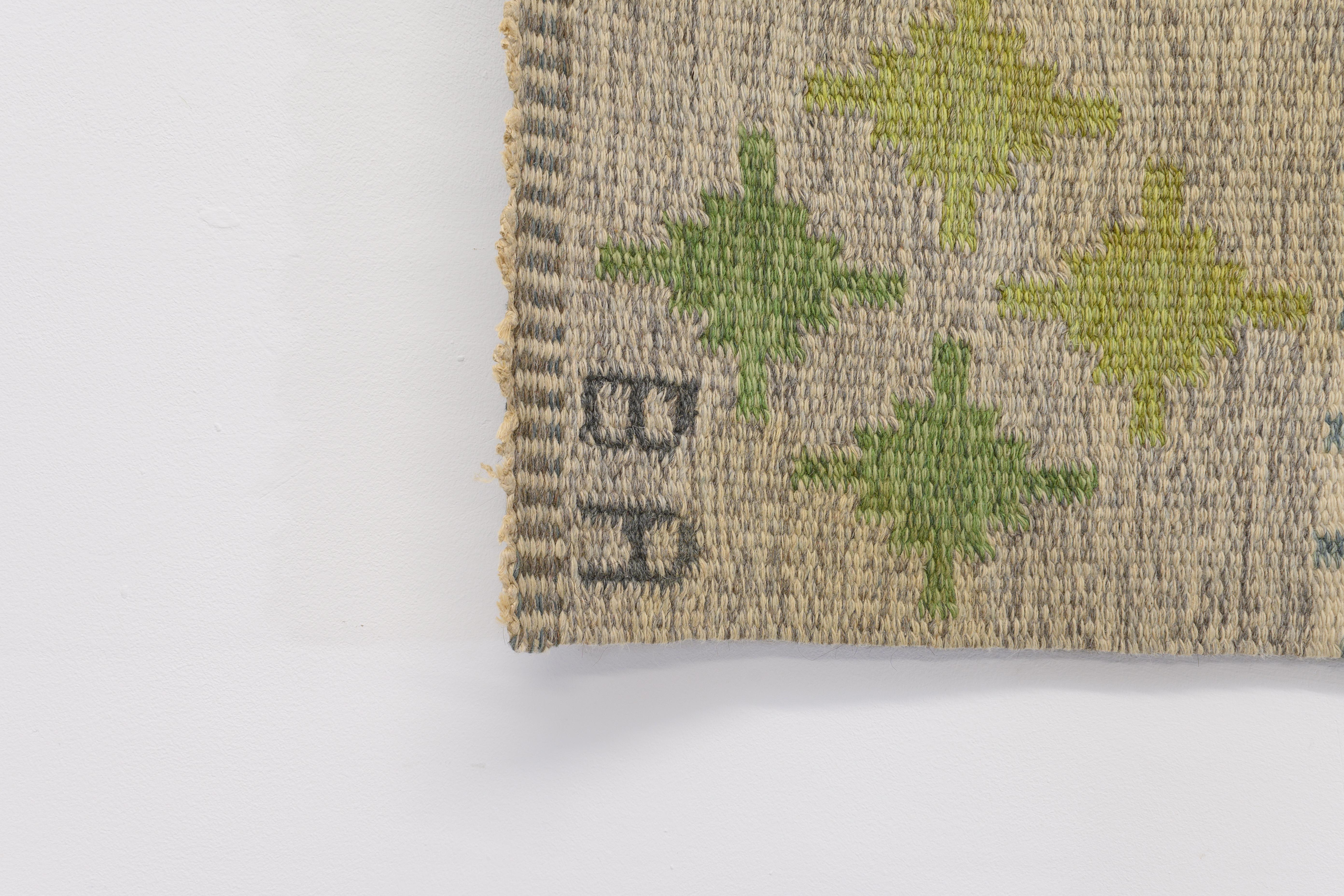 Mid-Century Modern Mid 20th Century Swedish Kilim with Muti-Coloured Border Signed BA For Sale