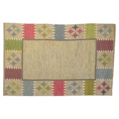 Mid 20th Century Swedish Kilim with Muti-Coloured Border Signed BA