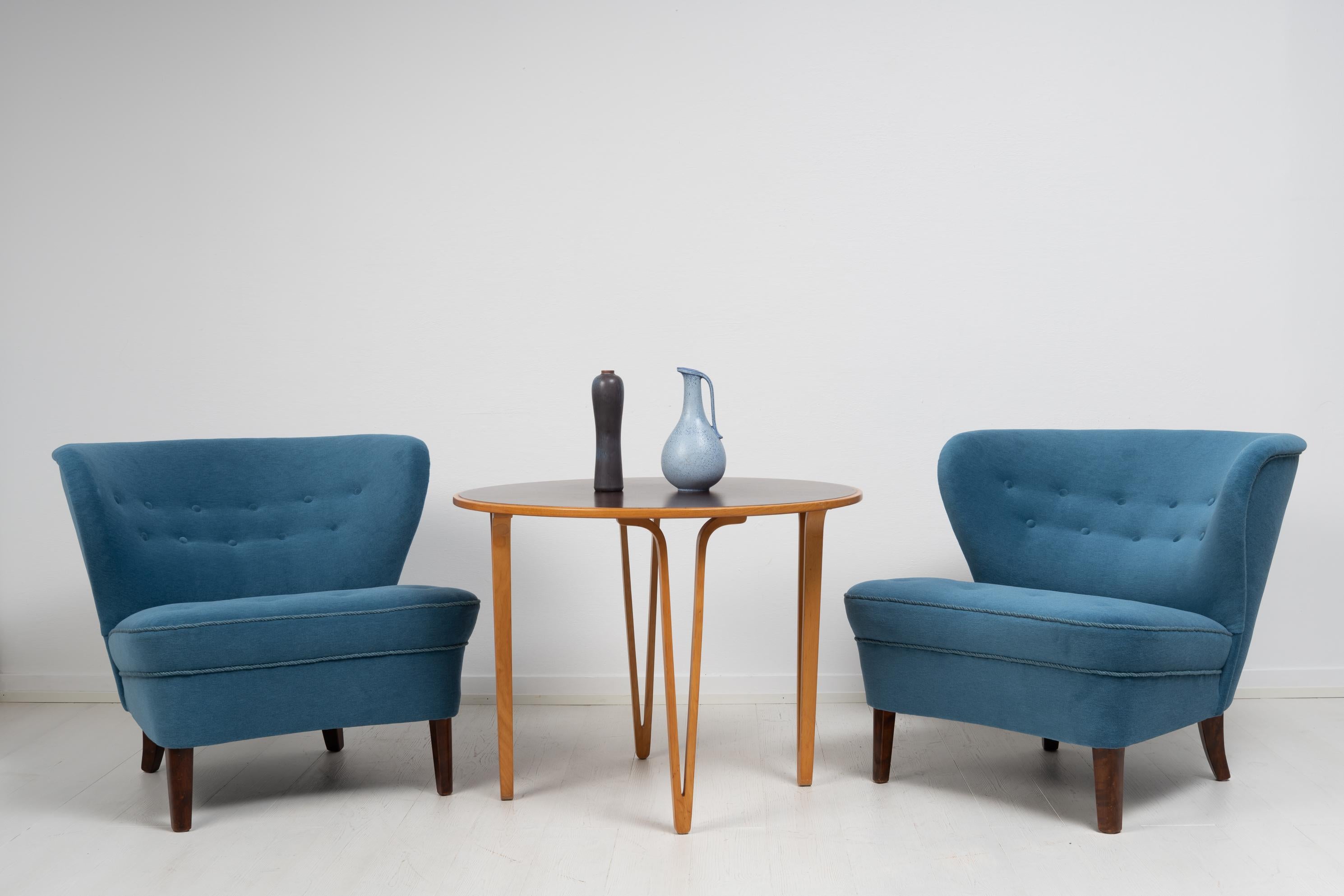 Pair of Swedish modern chairs designed by Gösta Johansson in Sweden during the mid 20th century, around 1940. The chairs are made in Jönköping in Sweden. They have been professionally renovated and restored from the bones out with completely new