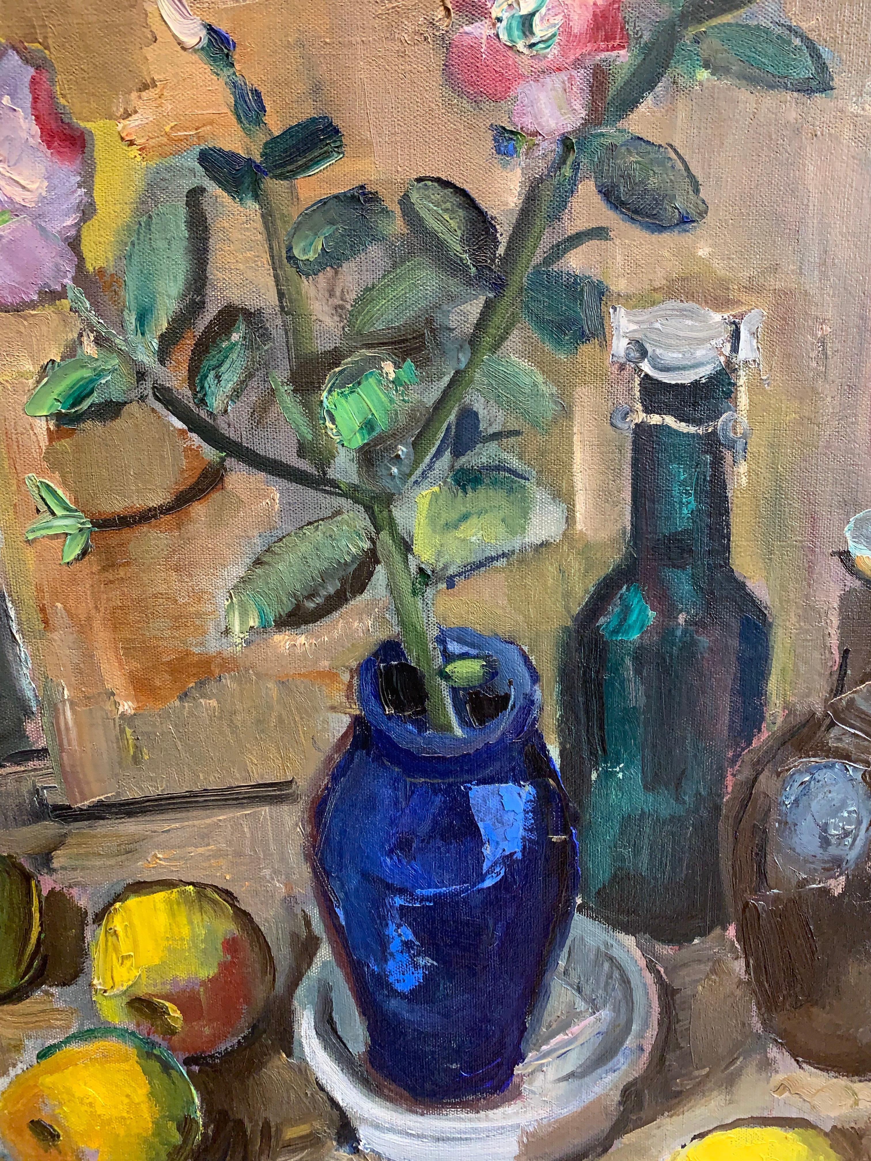 Olio su tela svedese della metà del XX secolo raffigurante ibisco e mele in vendita 2