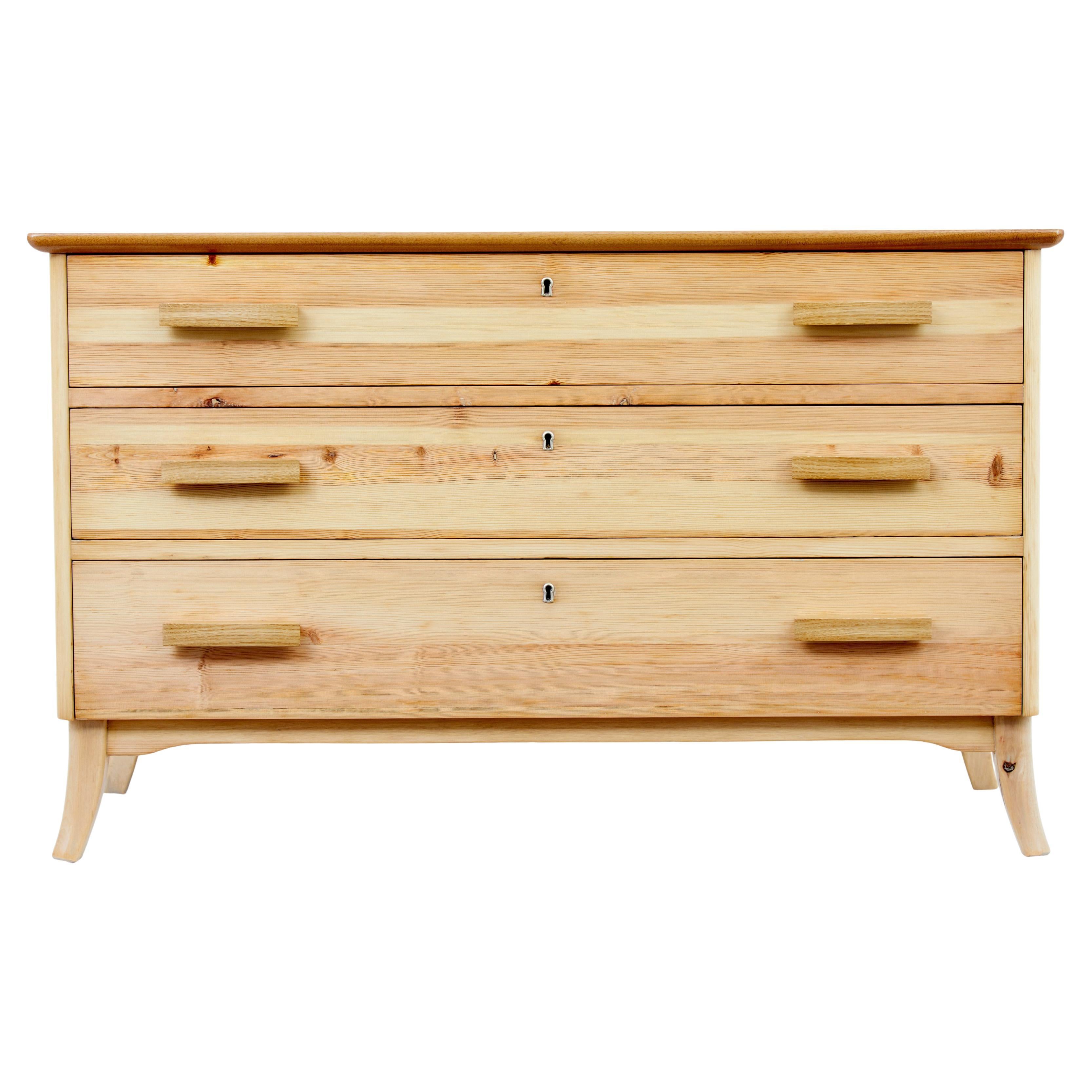 Mid 20th century Swedish pine chest of drawers For Sale