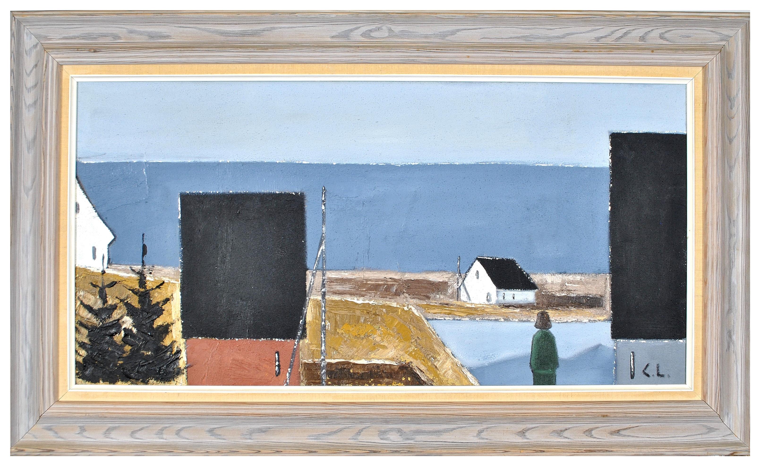 Landscape Painting Mid 20th Century Swedish School - Paysage côtier - Grande peinture scandinave moderniste suédoise du milieu du siècle dernier