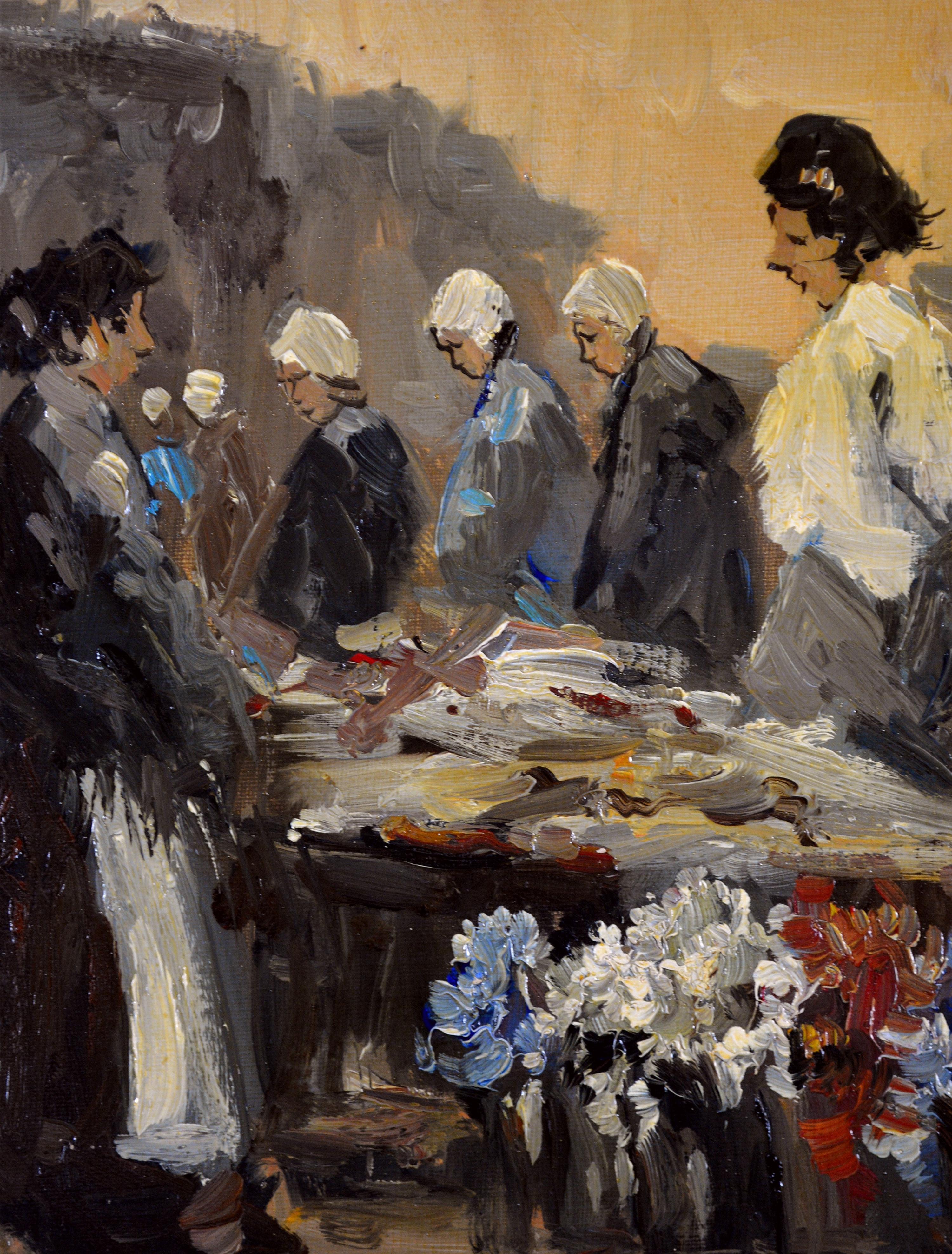 Marché aux fleurs - Peinture à l'huile figurative suédoise moderne du milieu du 20e siècle - Moderne Painting par Mid 20th Century Swedish School