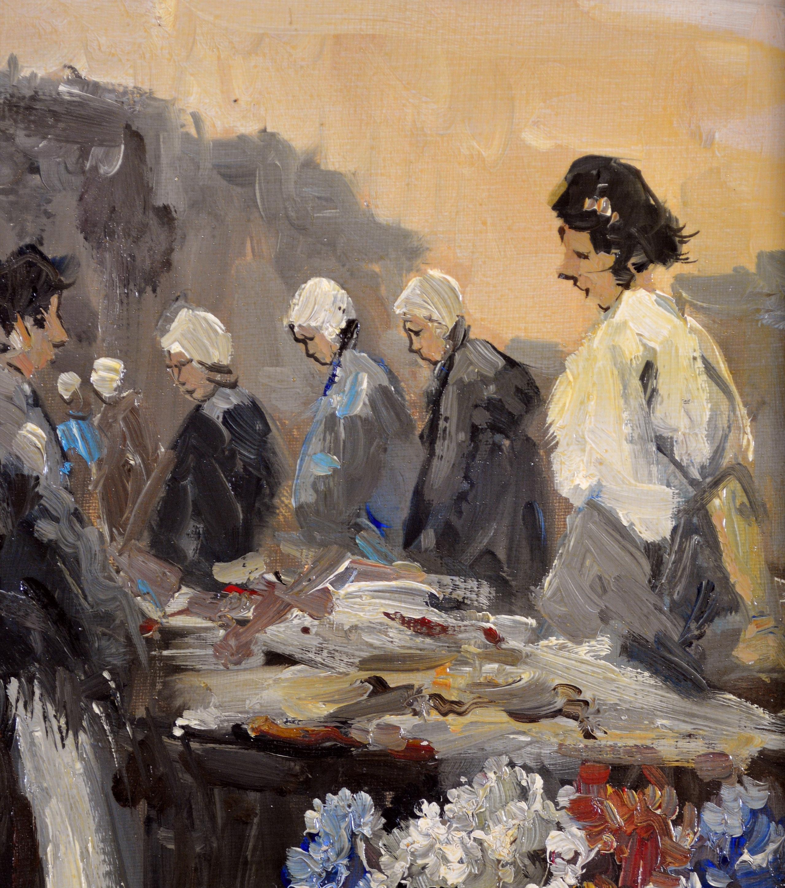 Marché aux fleurs - Peinture à l'huile figurative suédoise moderne du milieu du 20e siècle en vente 1