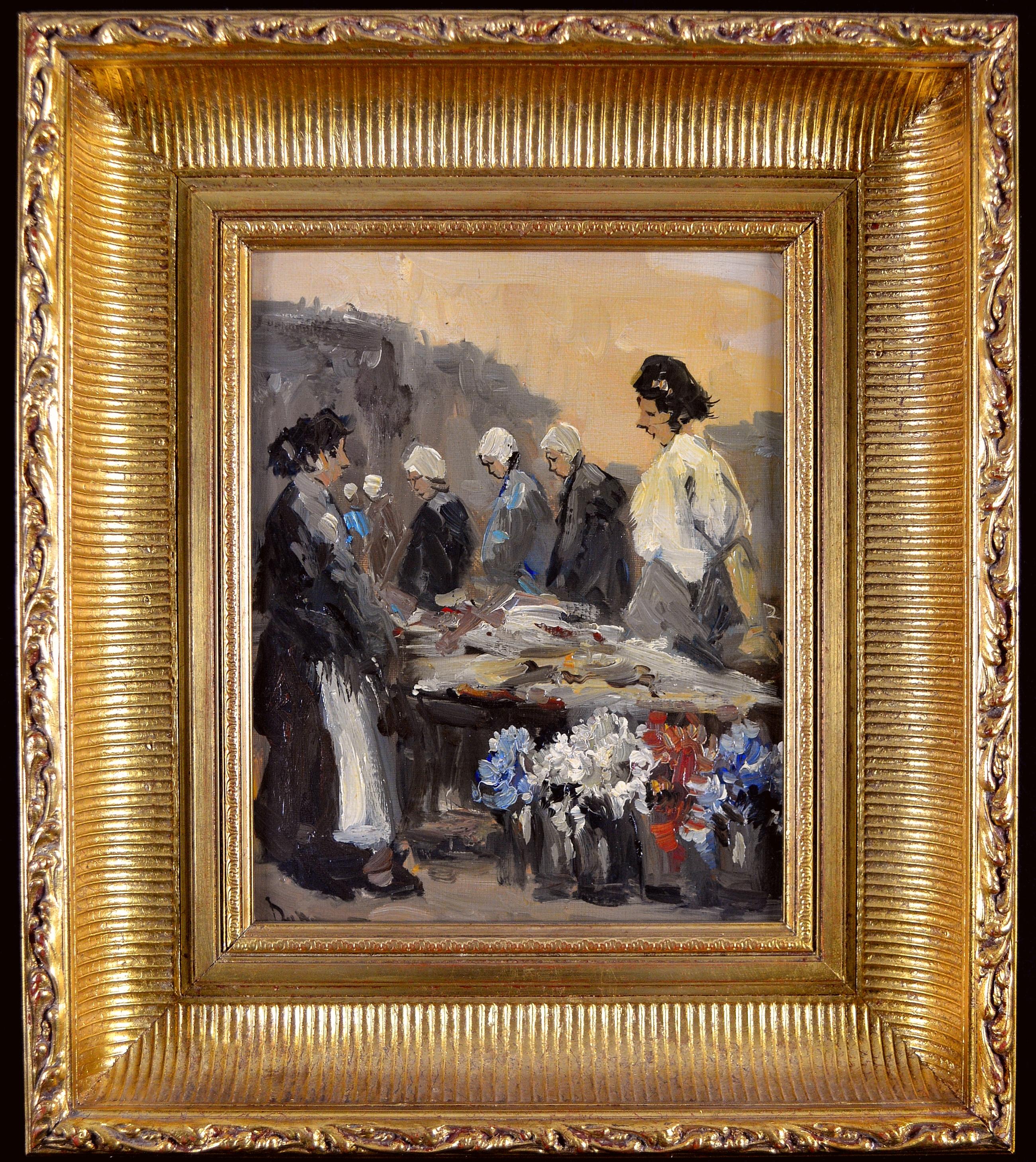 Blumenmarkt - Schwedisches modernes figuratives Ölgemälde aus der Mitte des 20.