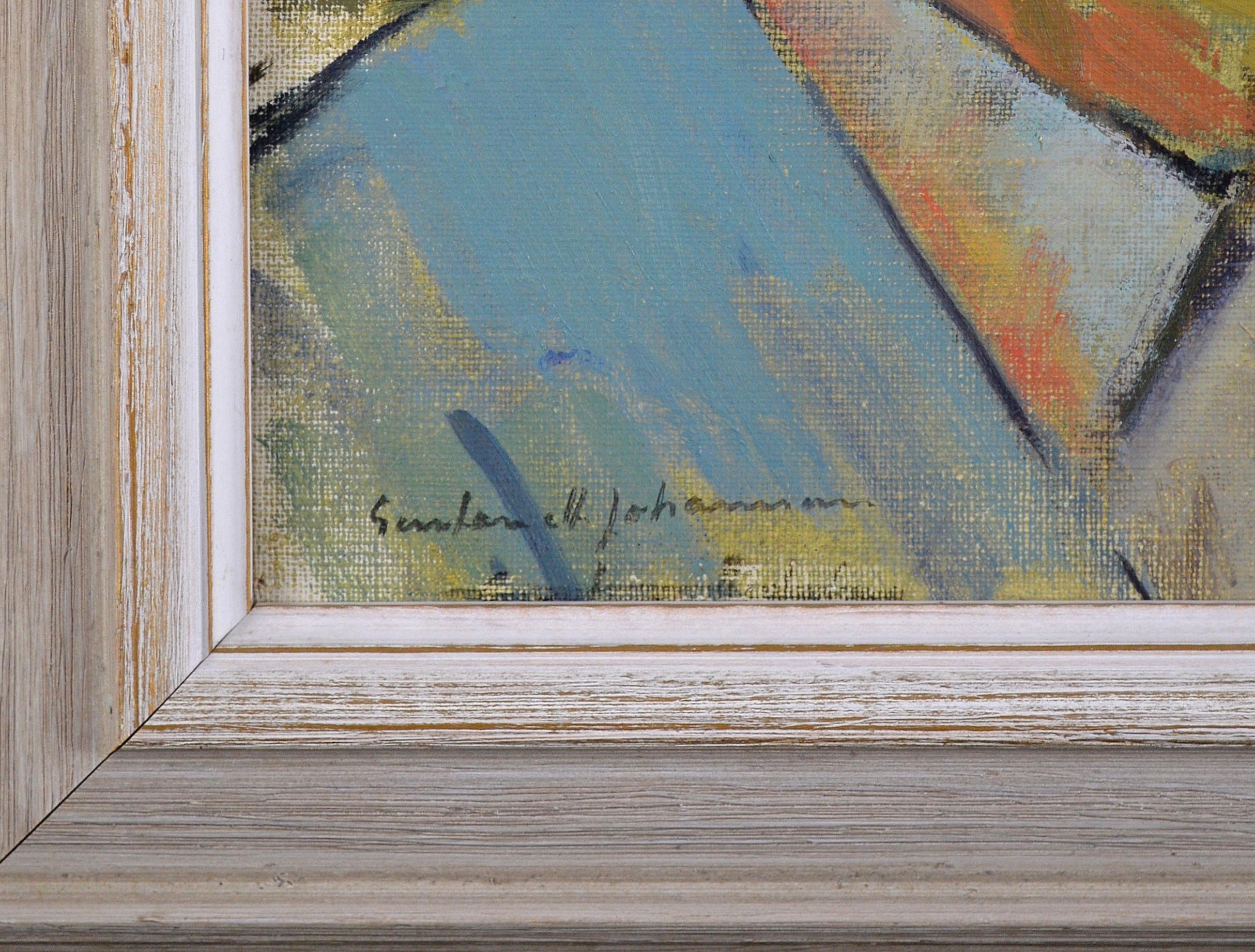 Self-Portrait - Mitte des 20. Jahrhunderts Schwedischer Modernist Kubistischer Künstler Ölgemälde (Braun), Portrait Painting, von Mid 20th Century Swedish School