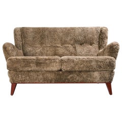 Mid-20th Century Swedish Sofa, Curly Lambskin Upholstery