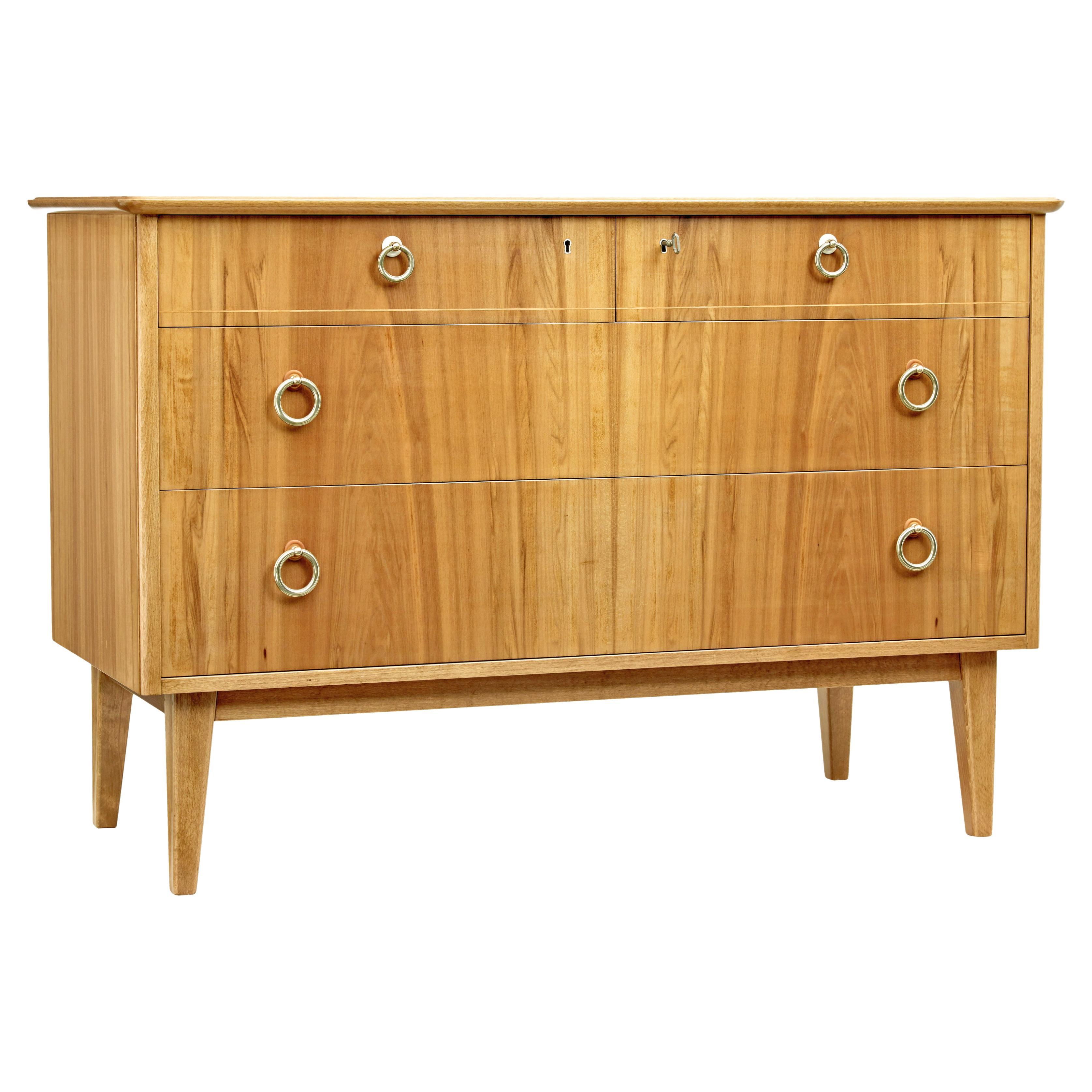 Mid 20th century Swedish walnut chest of drawers by bodafors For Sale