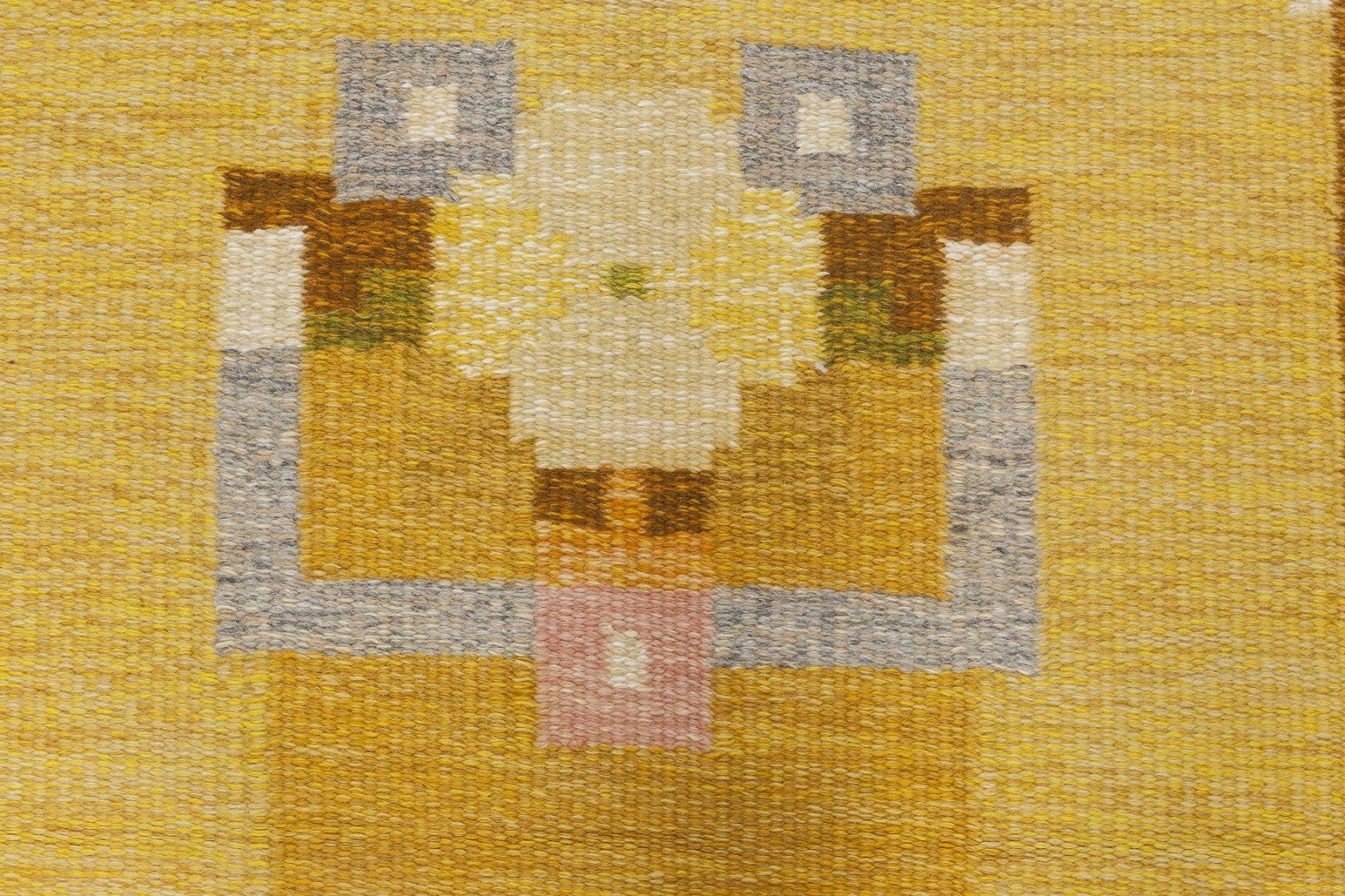Mid-20th century Swedish yellow flat-weave wool rug signed by Ingegerd Silow at Doris Leslie Blau
Size: 5'6