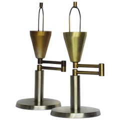 Retro Mid-20th Century Swing Arm Brass Table Lamps