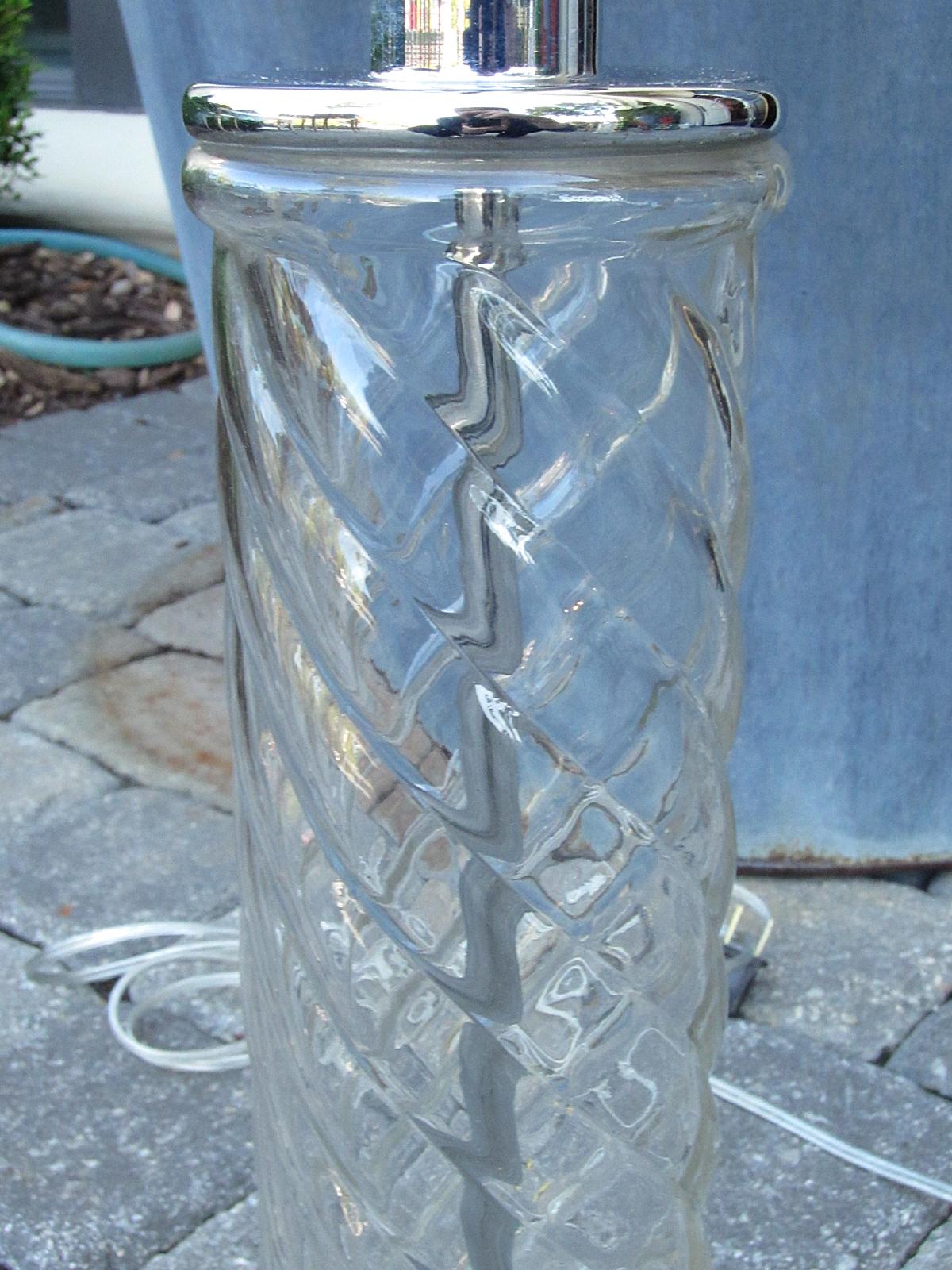 Mid-20th century Swirled column glass lamp on glass base
New wiring.