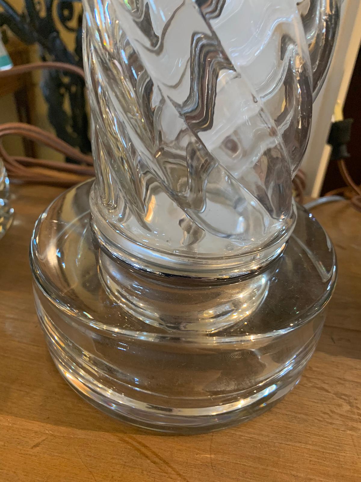 Mid-20th Century Swirled Column Glass Lamp on Glass Base For Sale 1