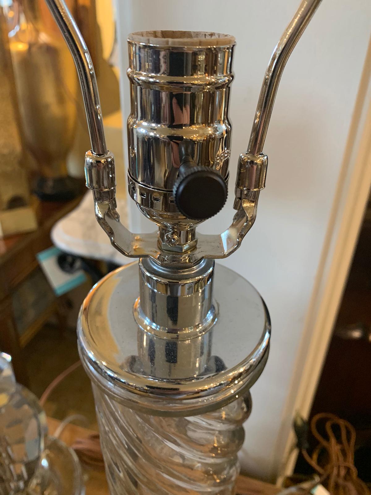 Mid-20th Century Swirled Column Glass Lamp on Glass Base For Sale 2
