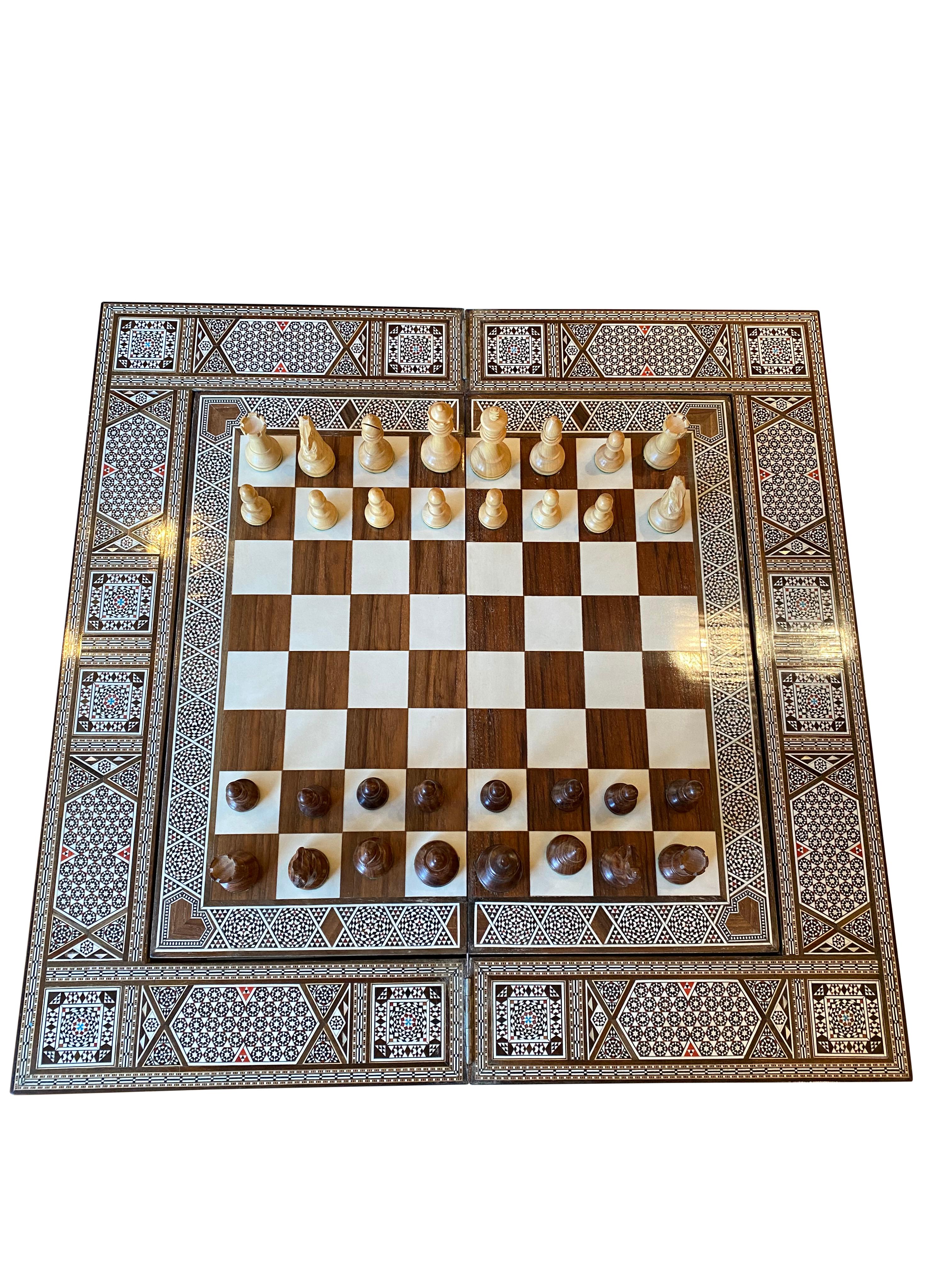 Asian Mid-20th Century Syrian Damascus Inlaid Card, Chess, Backgammon, Games Table