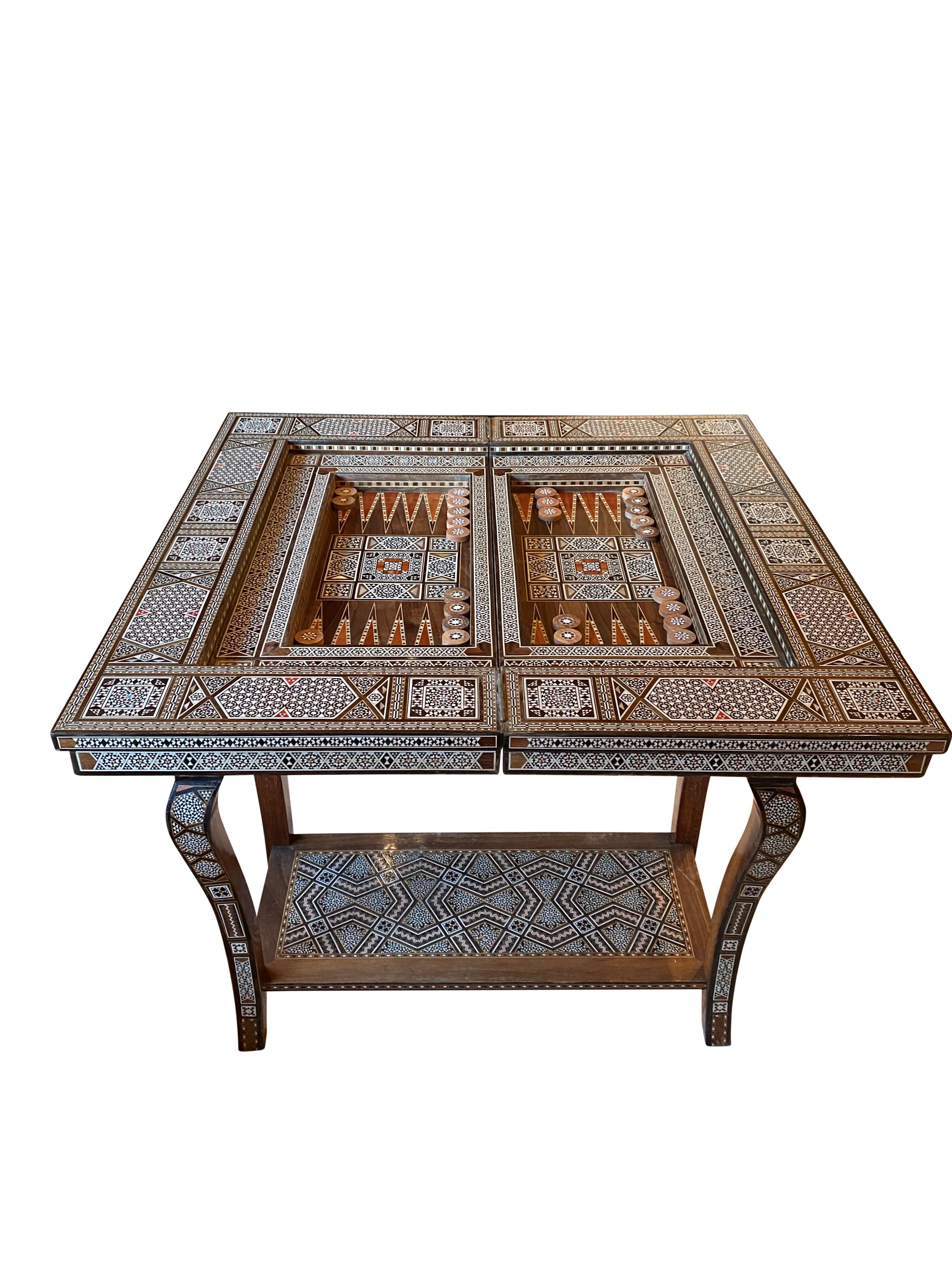 Mid-20th Century Syrian Damascus Inlaid Card, Chess, Backgammon, Games Table In Good Condition In London, GB