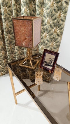 Mid 20th Century Table Lamp in Hollywood Regency style / Brass & Cane Webbing