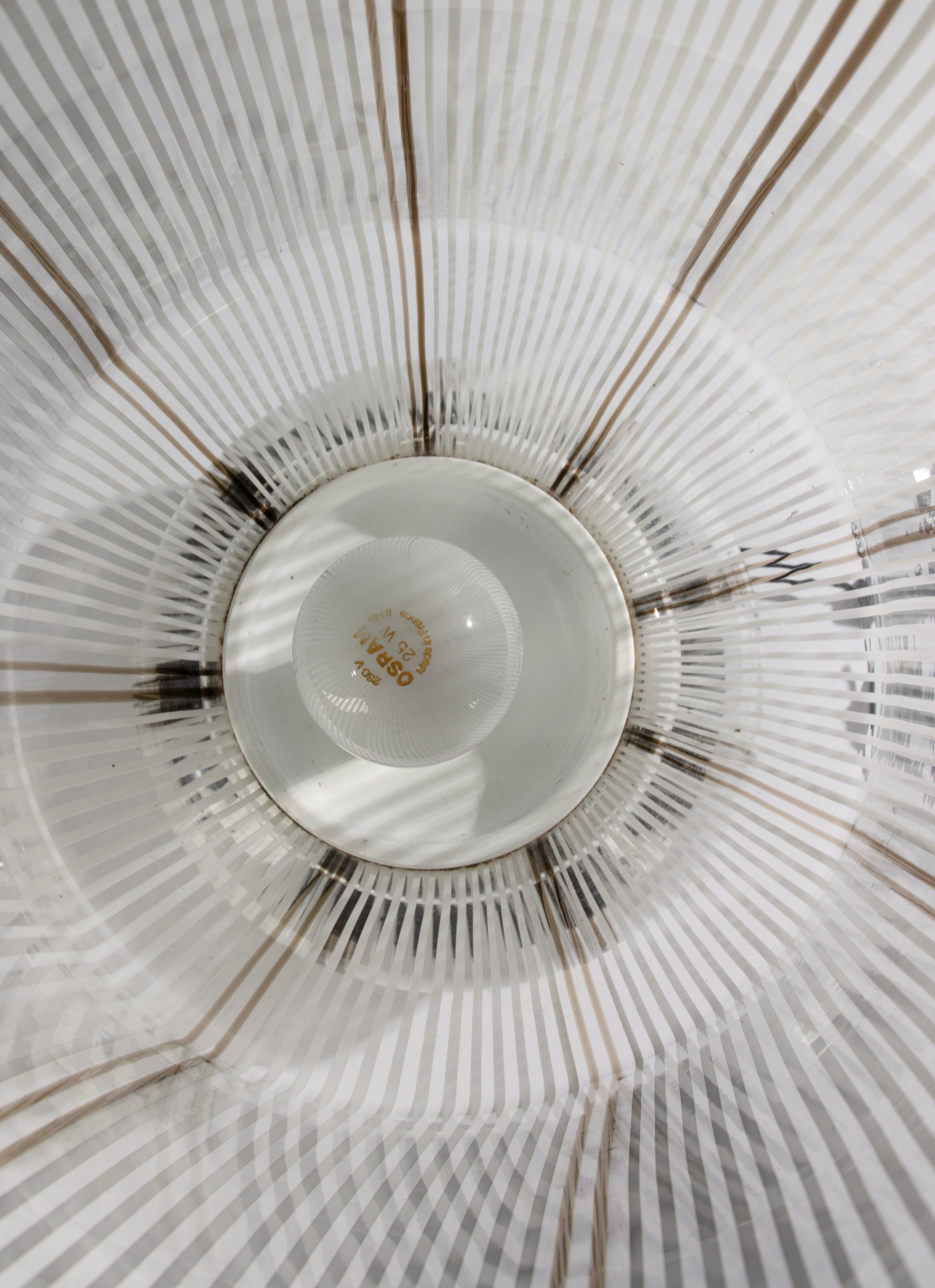 Mid-20th Century Table Lamp - Murano - Glass and Wood - White and Brown Stripes For Sale 6