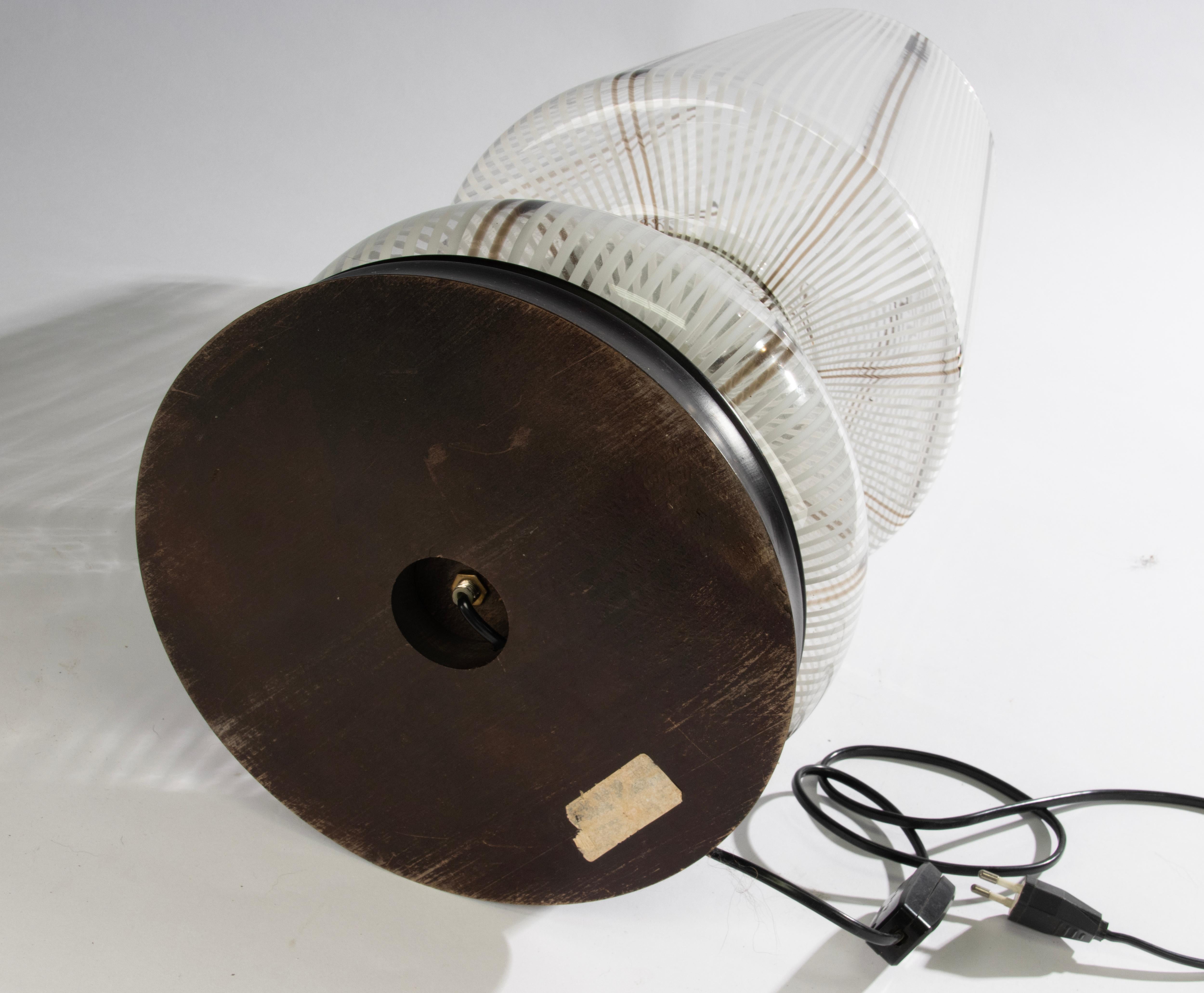 Mid-20th Century Table Lamp - Murano - Glass and Wood - White and Brown Stripes For Sale 7