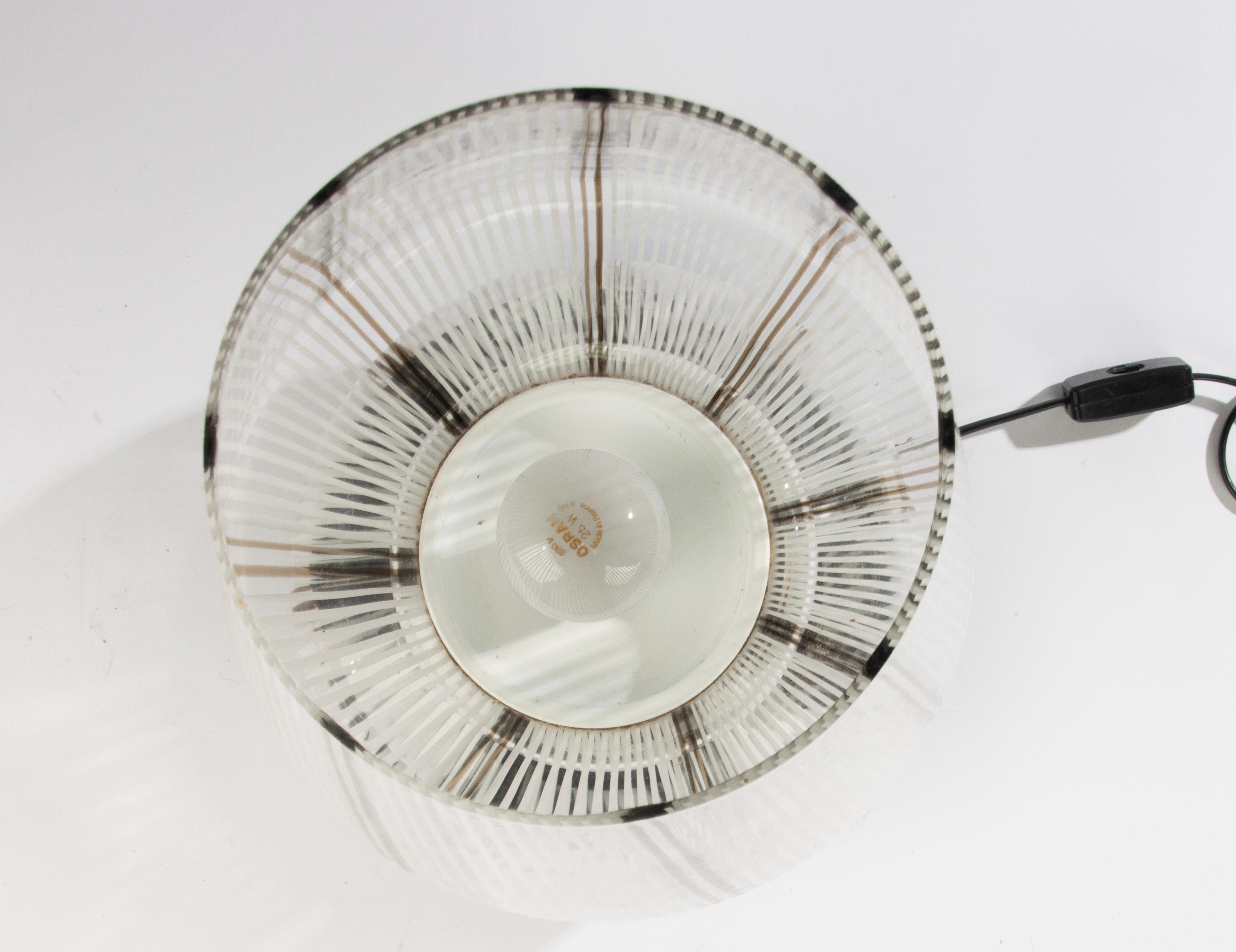 Mid-20th Century Table Lamp - Murano - Glass and Wood - White and Brown Stripes For Sale 2