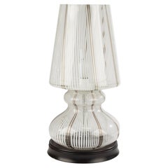 Mid-20th Century Table Lamp - Murano - Glass and Wood - White and Brown Stripes