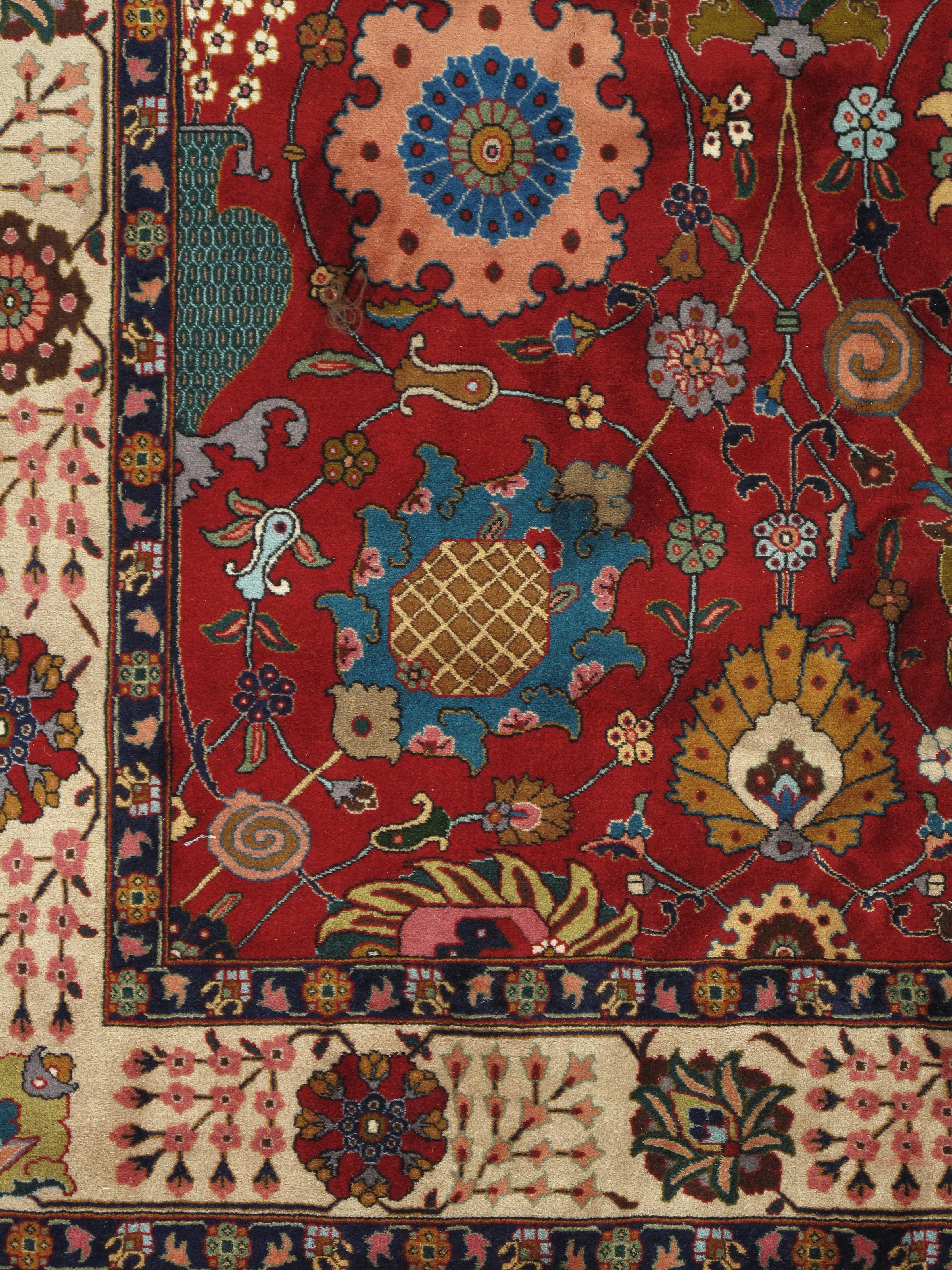 The city of Tabriz has been a major artistic hub since the 1500s, when the Safavid dynasty established it as a center for royal workshops. These workshops produced some of the most influential designs in carpet history—lush floral palmettes, flowing