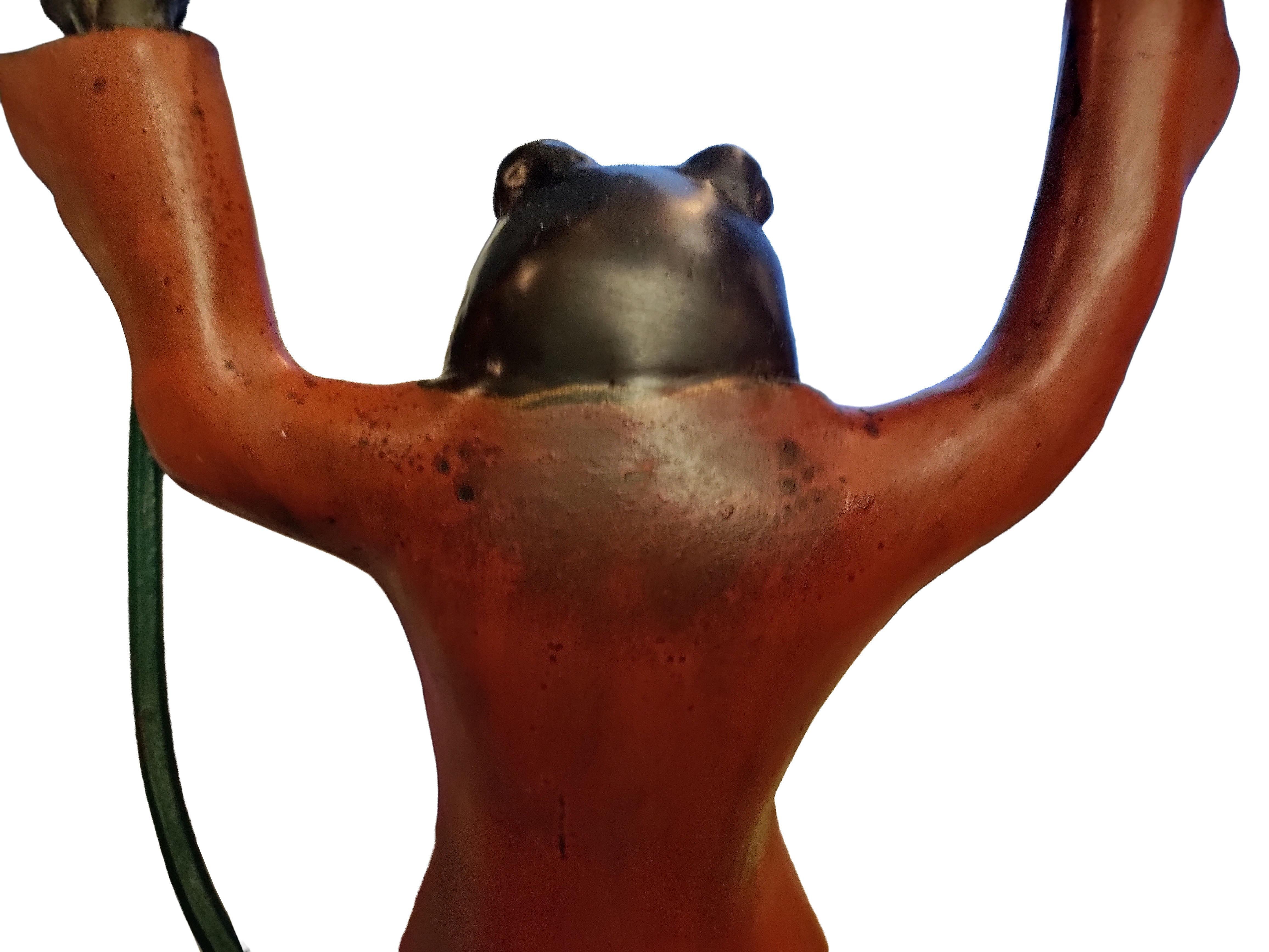 Mid 20th Century Tall Frog Candlesticks Painted Bronze Patina Book Match Pair For Sale 8