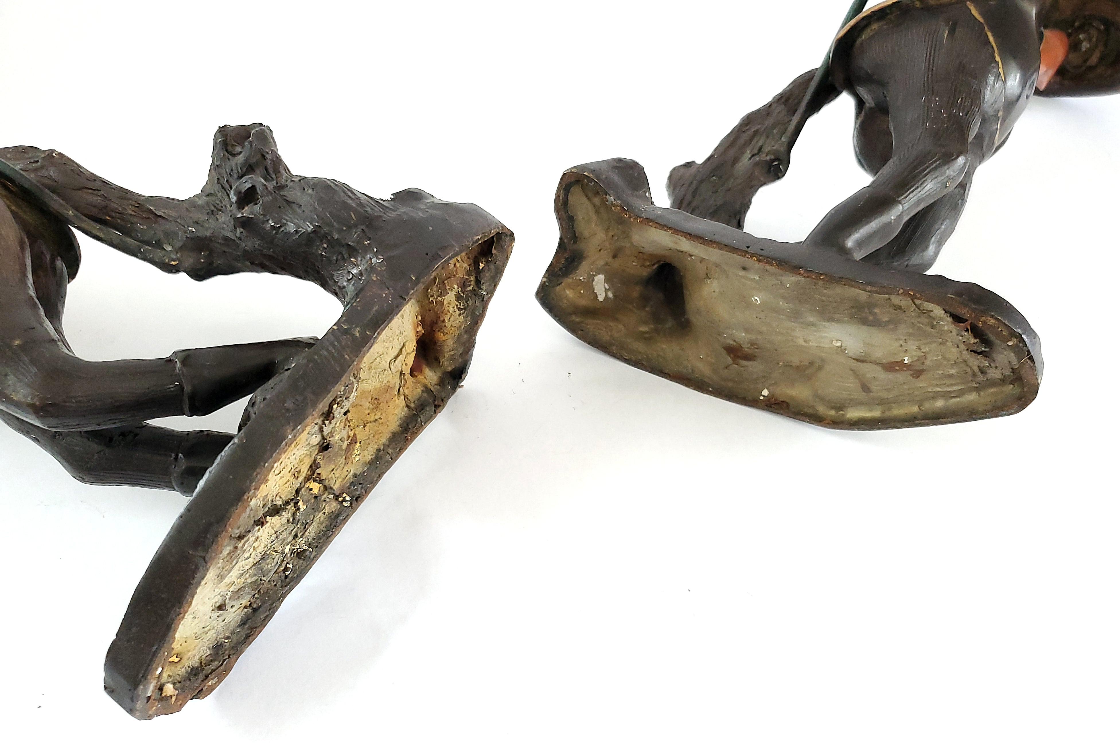 Mid 20th Century Tall Frog Candlesticks Painted Bronze Patina Book Match Pair For Sale 9