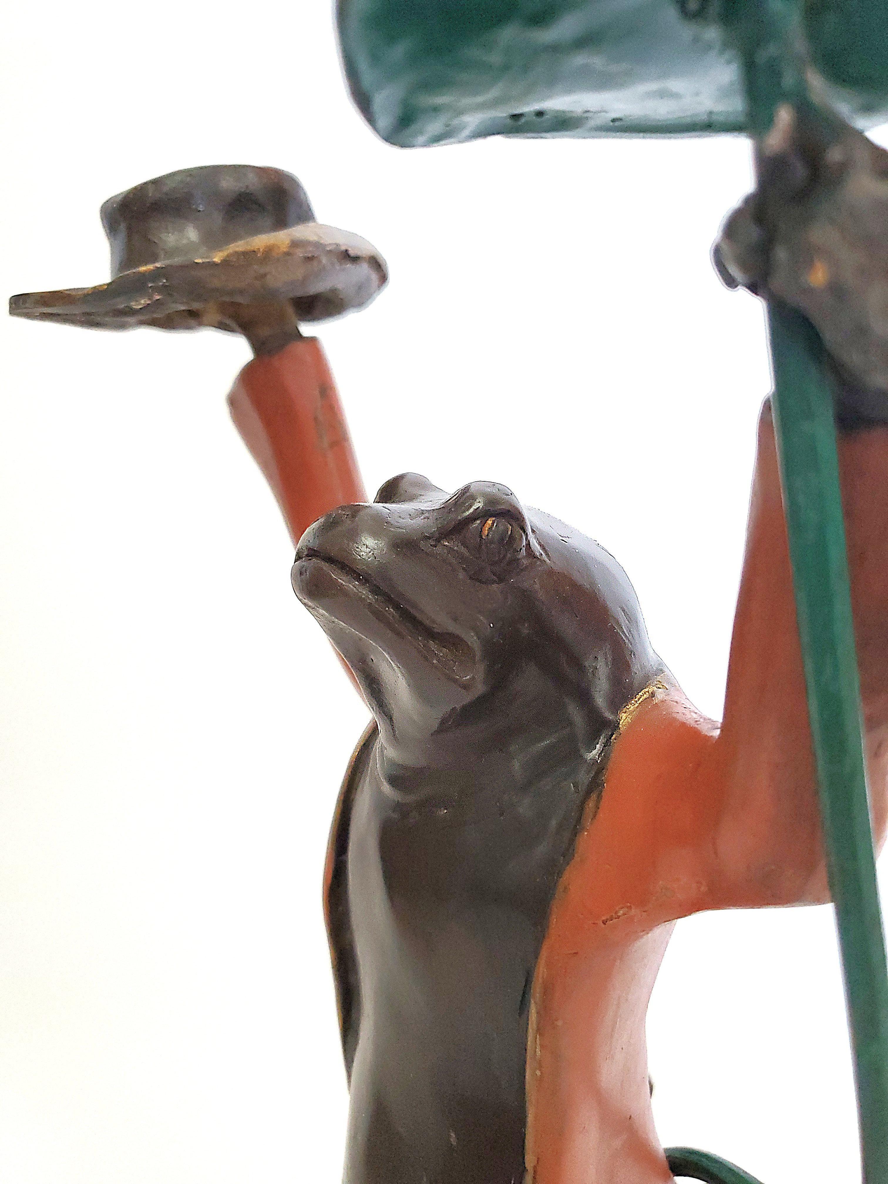 Mid 20th Century Tall Frog Candlesticks Painted Bronze Patina Book Match Pair For Sale 2