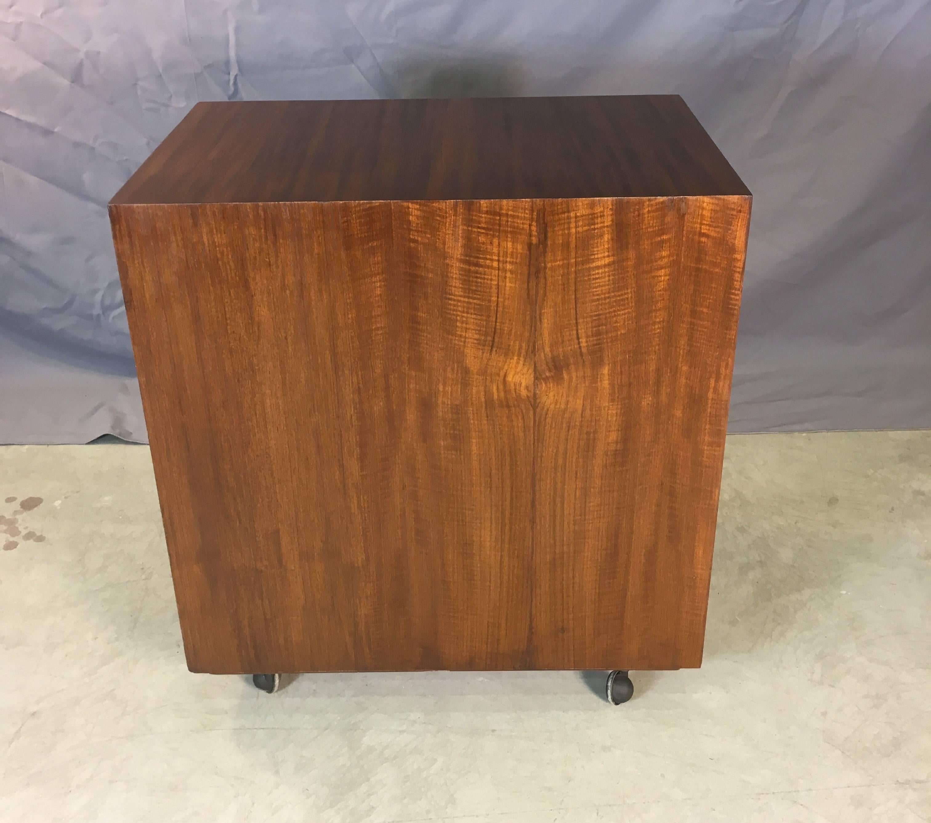Mid-Century Modern Mid-20th Century Teak and Leather Front Rolling File Cabinet