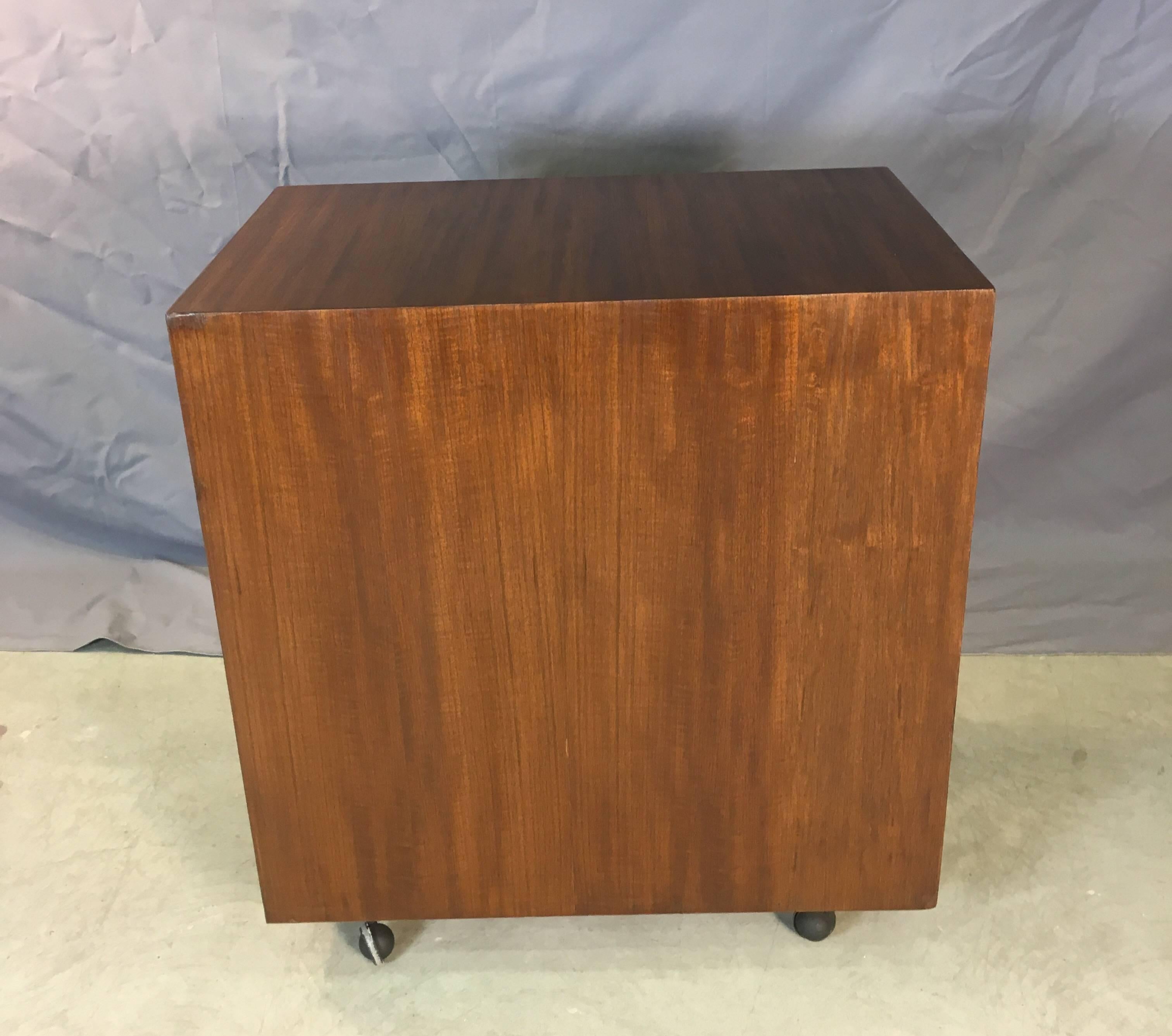 Mid-20th Century Teak and Leather Front Rolling File Cabinet In Excellent Condition In Amherst, NH