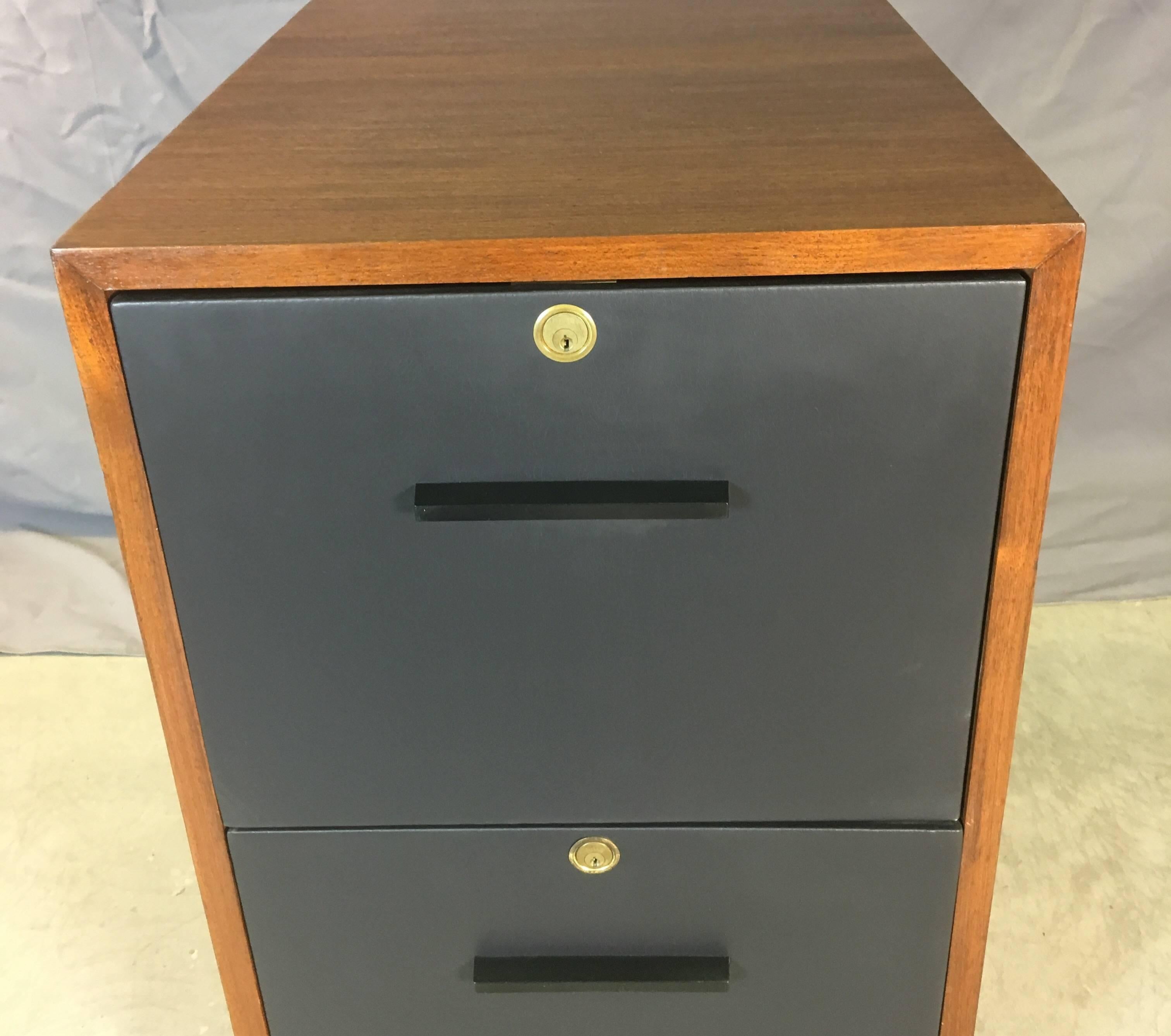 Mid-20th Century Teak and Leather Front Rolling File Cabinet 1
