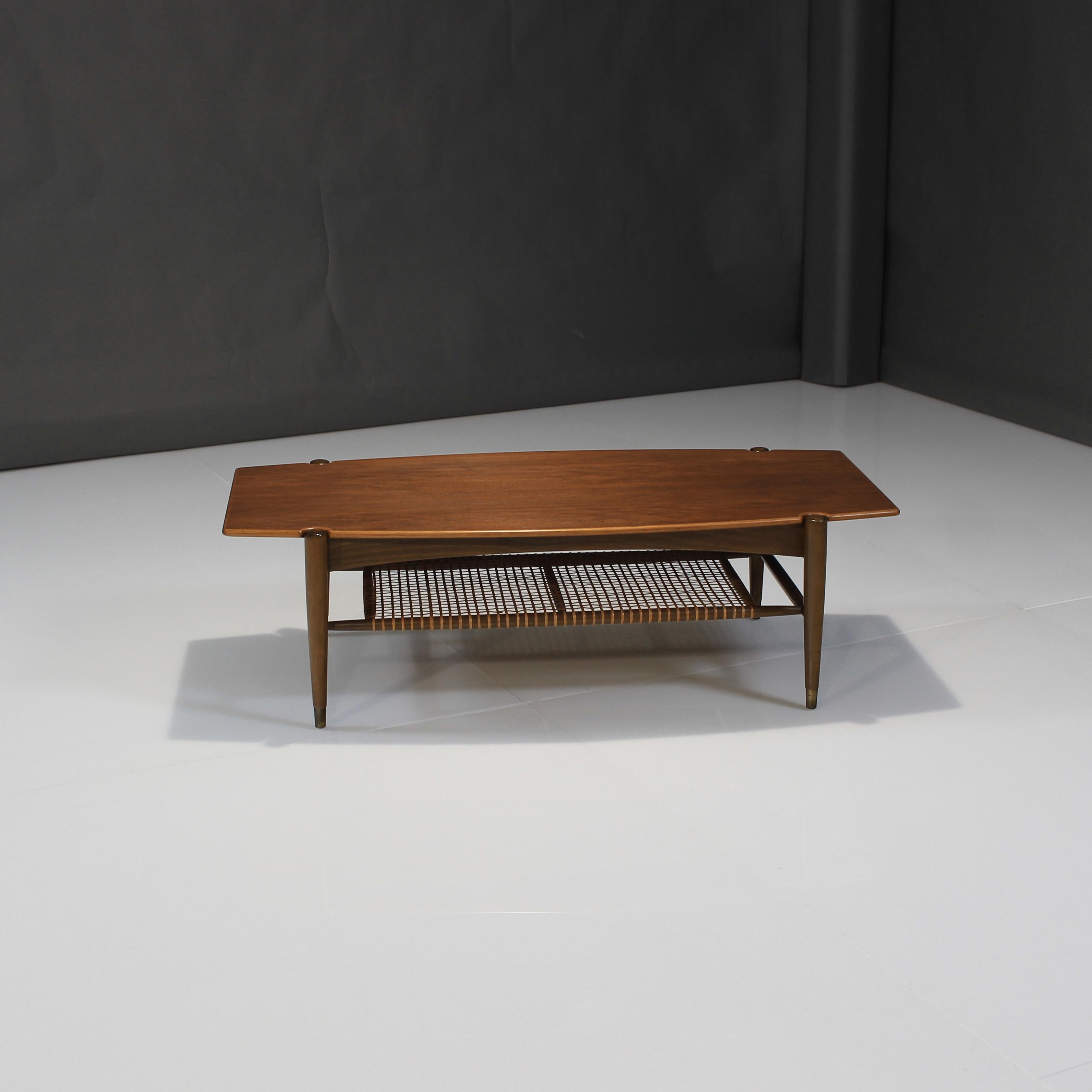 Scandinavian Modern Mid-20th Century Teak and Cane Coffee Table by Folke Ohlsson
