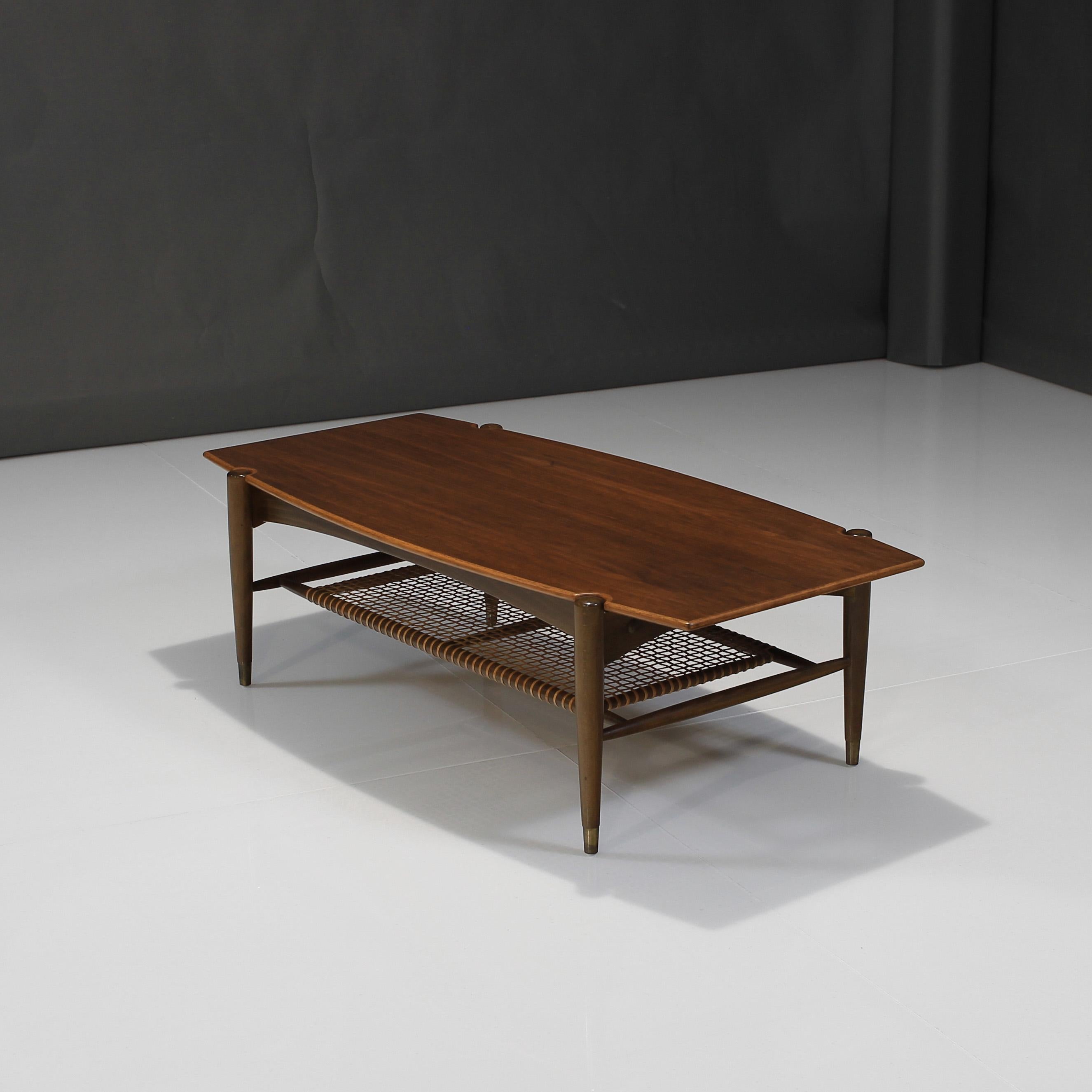 Swedish Mid-20th Century Teak and Cane Coffee Table by Folke Ohlsson