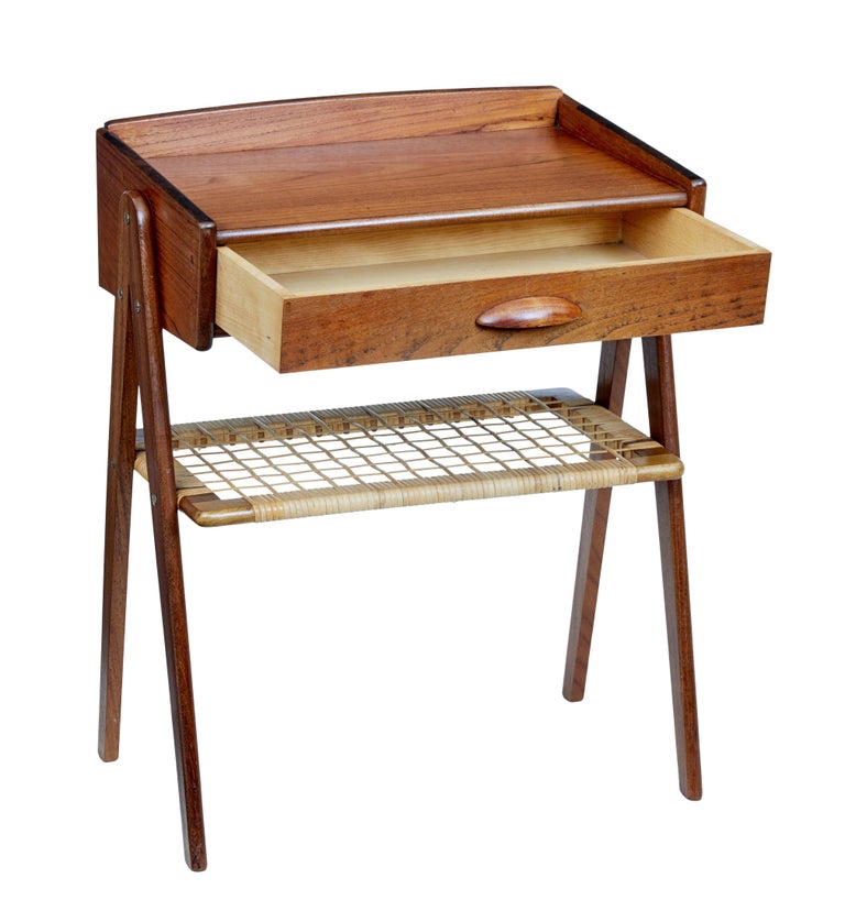 Mid20th Century Teak and Cane Side Table at 1stDibs