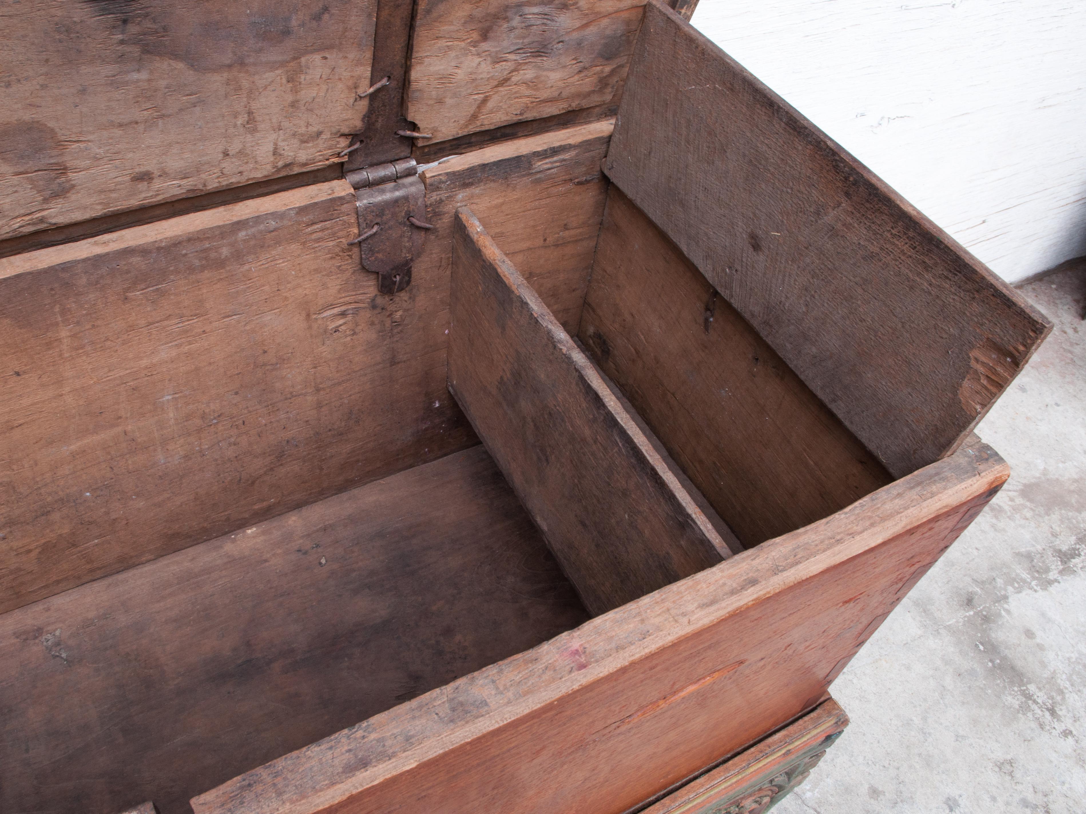 Mid-20th Century Teak Chest on Wheels from Java. Original Color and Hardware. 9