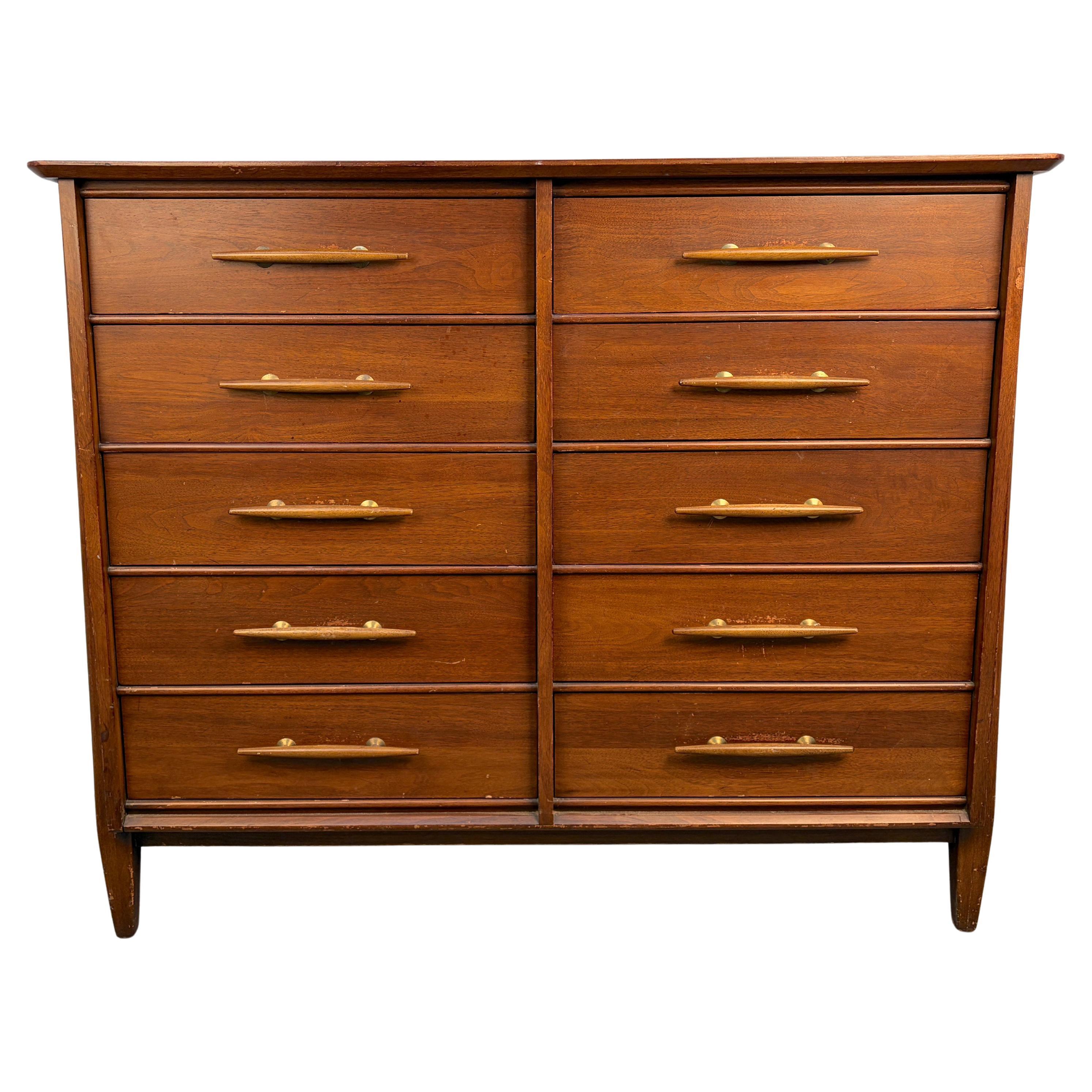 Mid 20th Century Ten Drawer Walnut Dresser By Davis Cabinet Company
