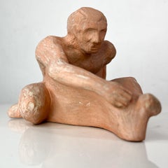 Mid-20th Century Terracotta Art Sculpture Naked Man Athlete L Cook