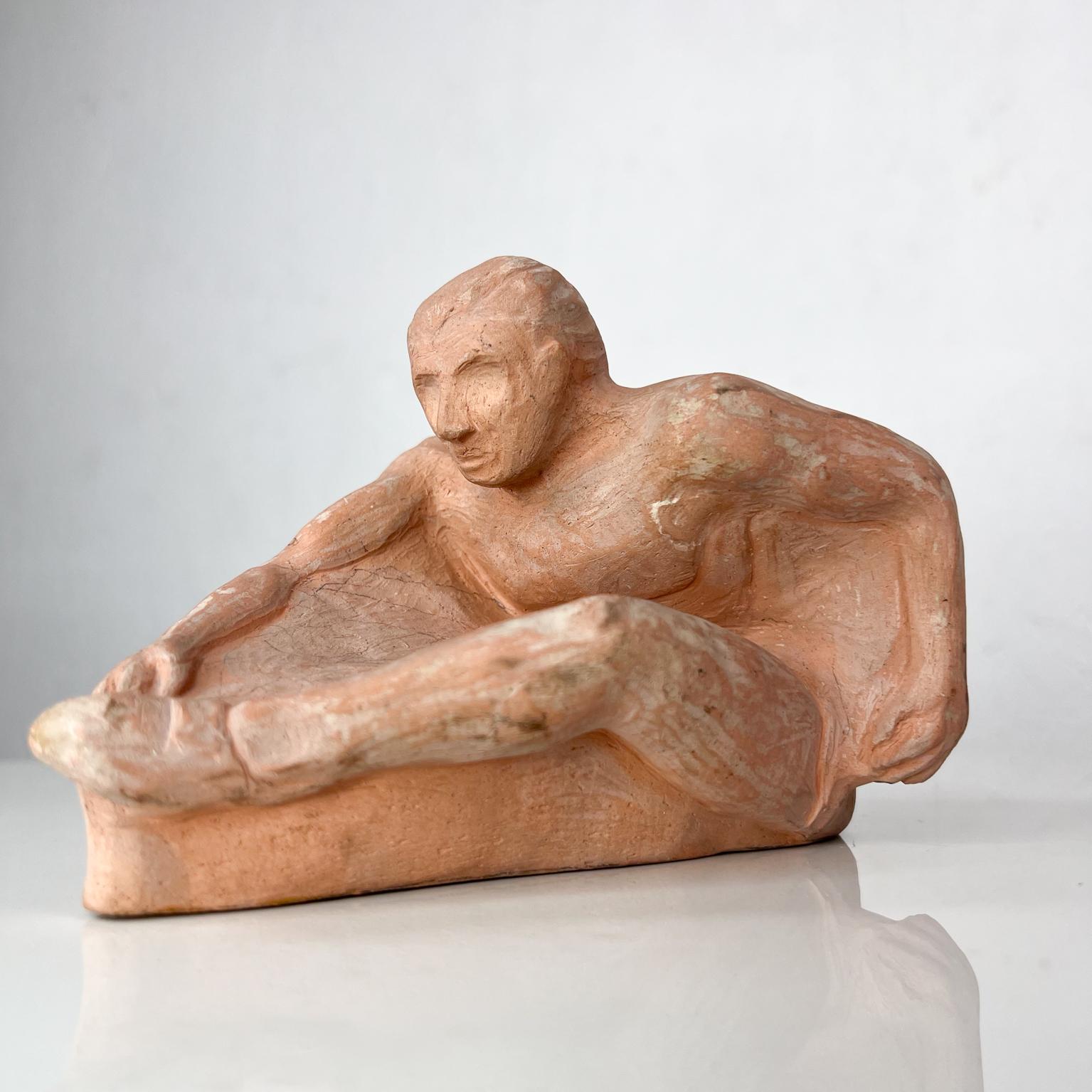 Mid-Century Modern Mid-20th Century Terracotta Art Sculpture Naked Man Athlete L Cook