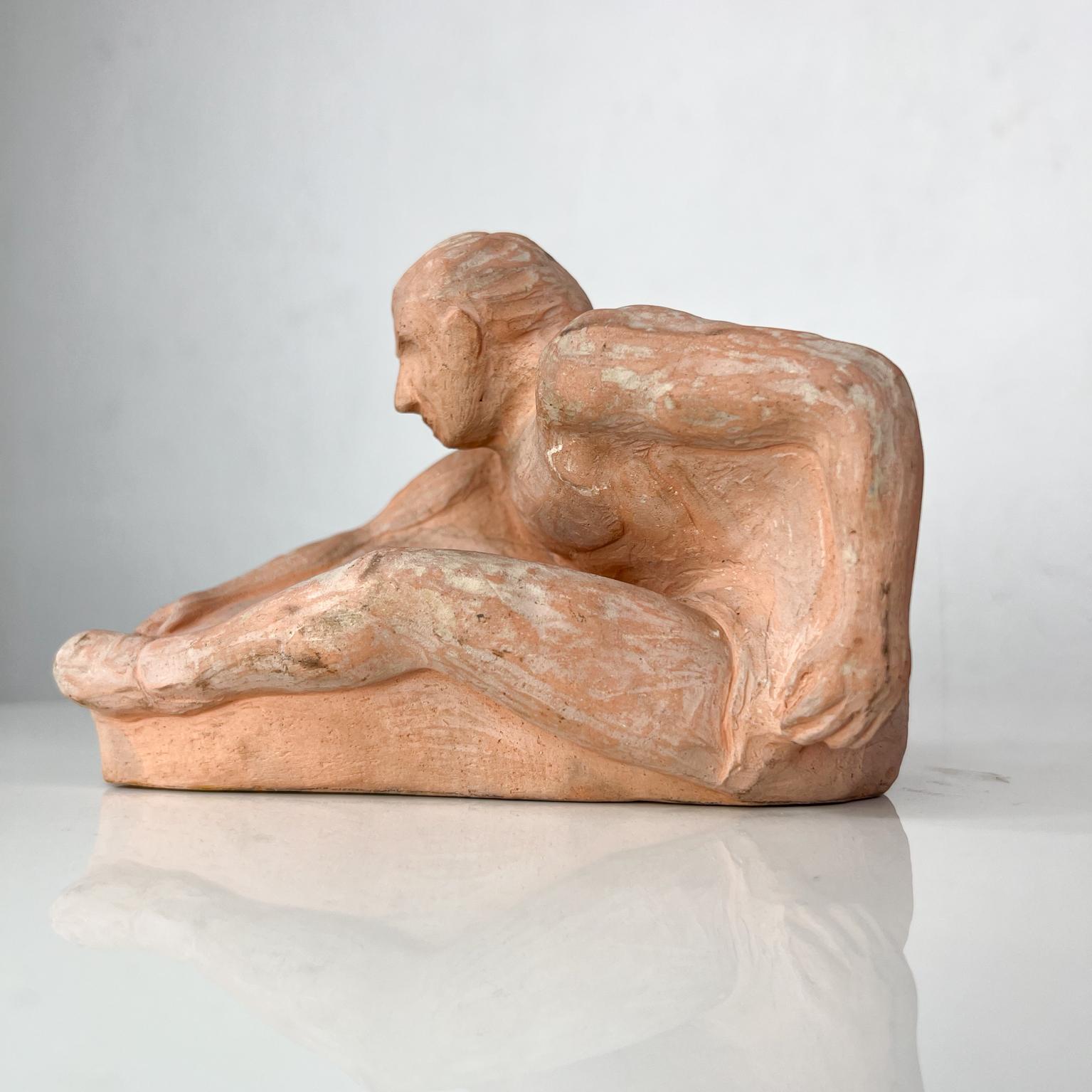 Mid-20th Century Terracotta Art Sculpture Naked Man Athlete L Cook In Good Condition In Chula Vista, CA