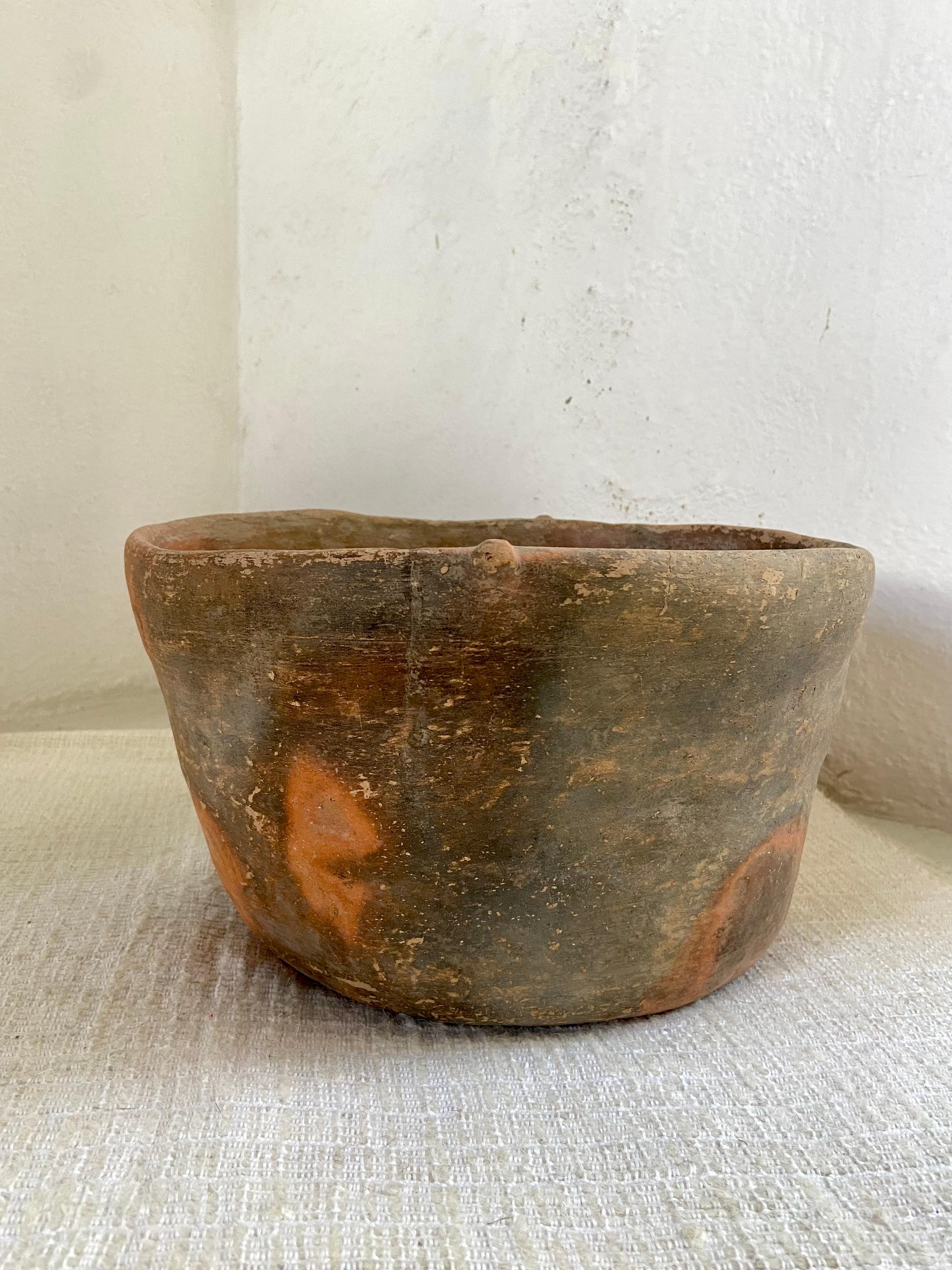 Primitive Mid-20th Century Terracotta Water Bowl from Mexico For Sale