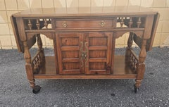 Mid-20th Century Thomasville Walnut Drop Leaf Rolling Dry Bar Buffet Server