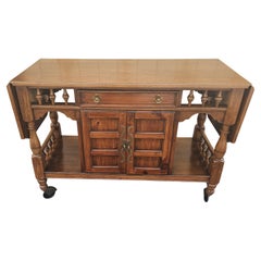 Mid-20th Century Thomasville Walnut Drop Leaf Rolling Dry Bar Buffet Server
