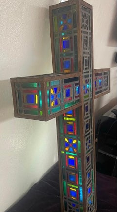 Mid-20th Century Three-Dimensional Stained Glass Cross Sculpture