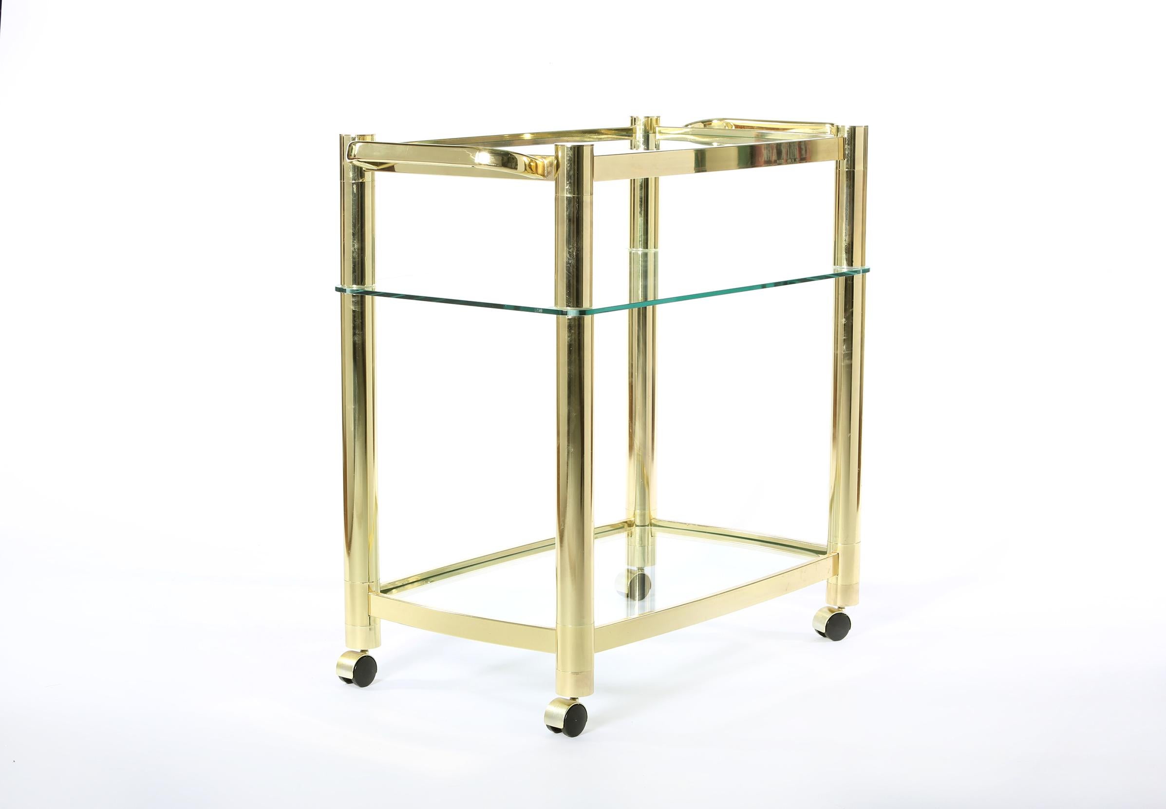 European Mid-20th Century Three Glass Shelves Bar Cart For Sale