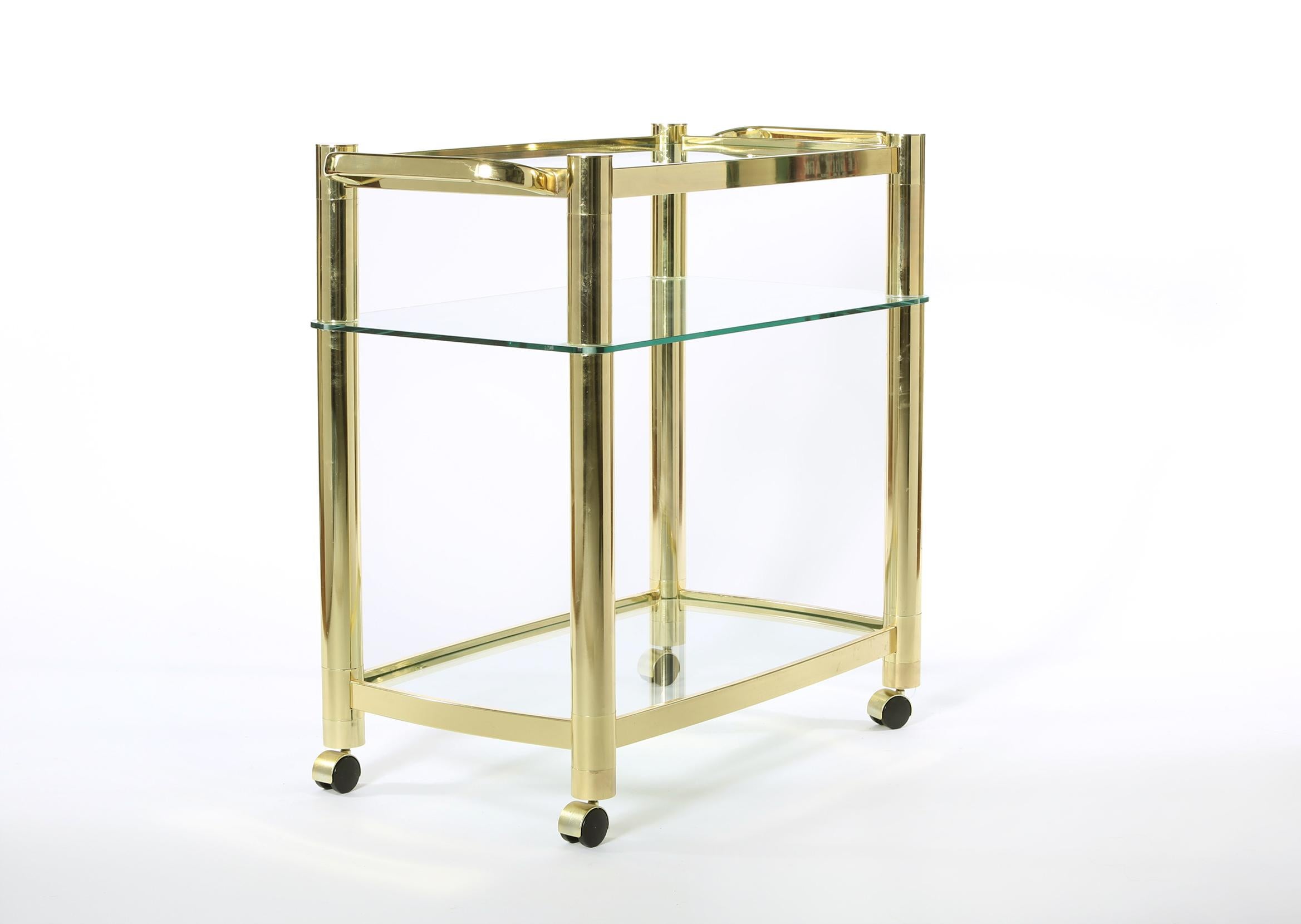 Mid-20th Century Three Glass Shelves Bar Cart In Good Condition For Sale In Tarry Town, NY