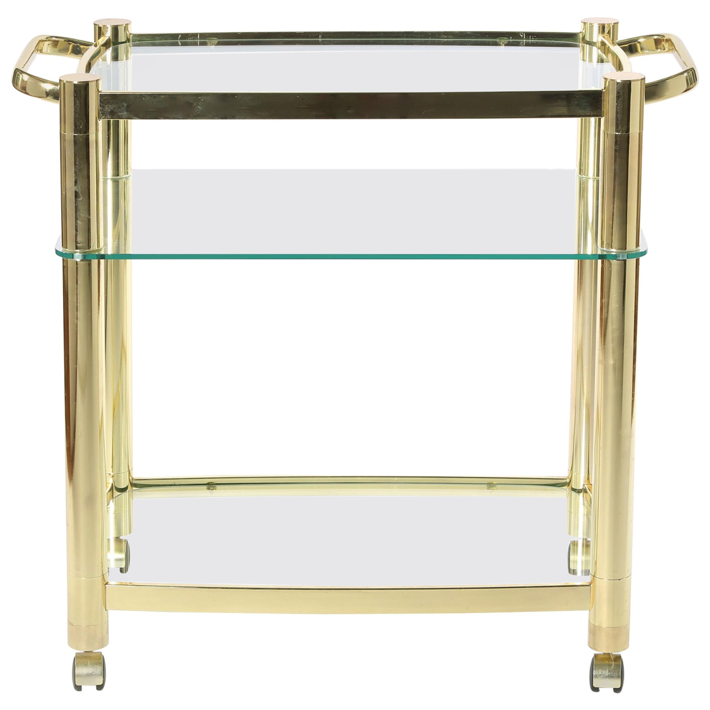Mid Century Brass TwoTier Bar Cart w/ Glass Shelves at 1stDibs