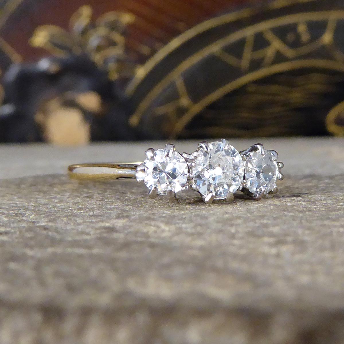 A classic three stone diamond twist ring that is set with three sparkling diamonds weighing a total of 0.76ct. The stones are sat in a claw setting and graduate in size with the centre stone weighing 0.33ct all in 18ct White Gold leading down to an