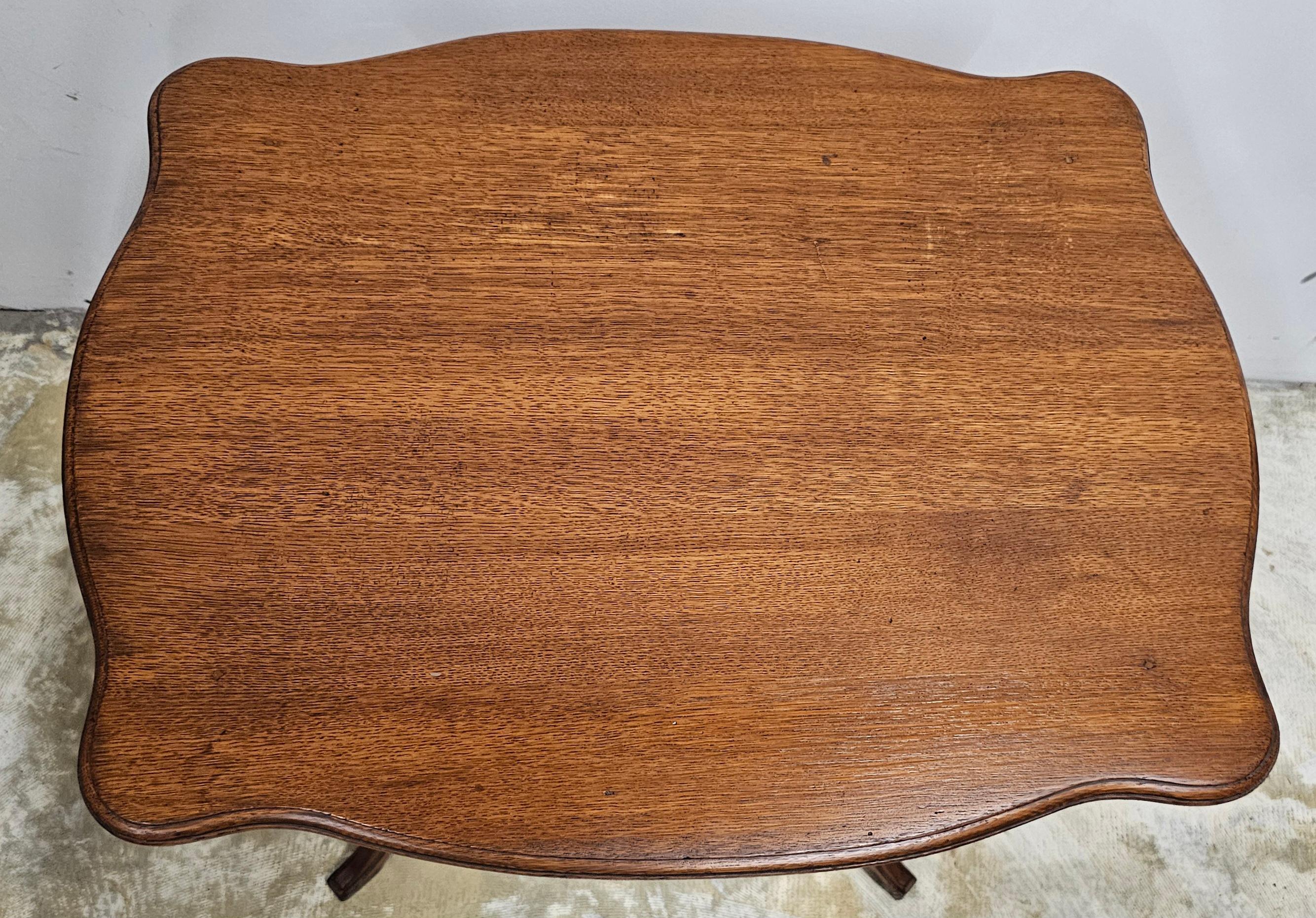 Stained Mid 20th Century Three Tier Victorian Style Oak Accent Table For Sale